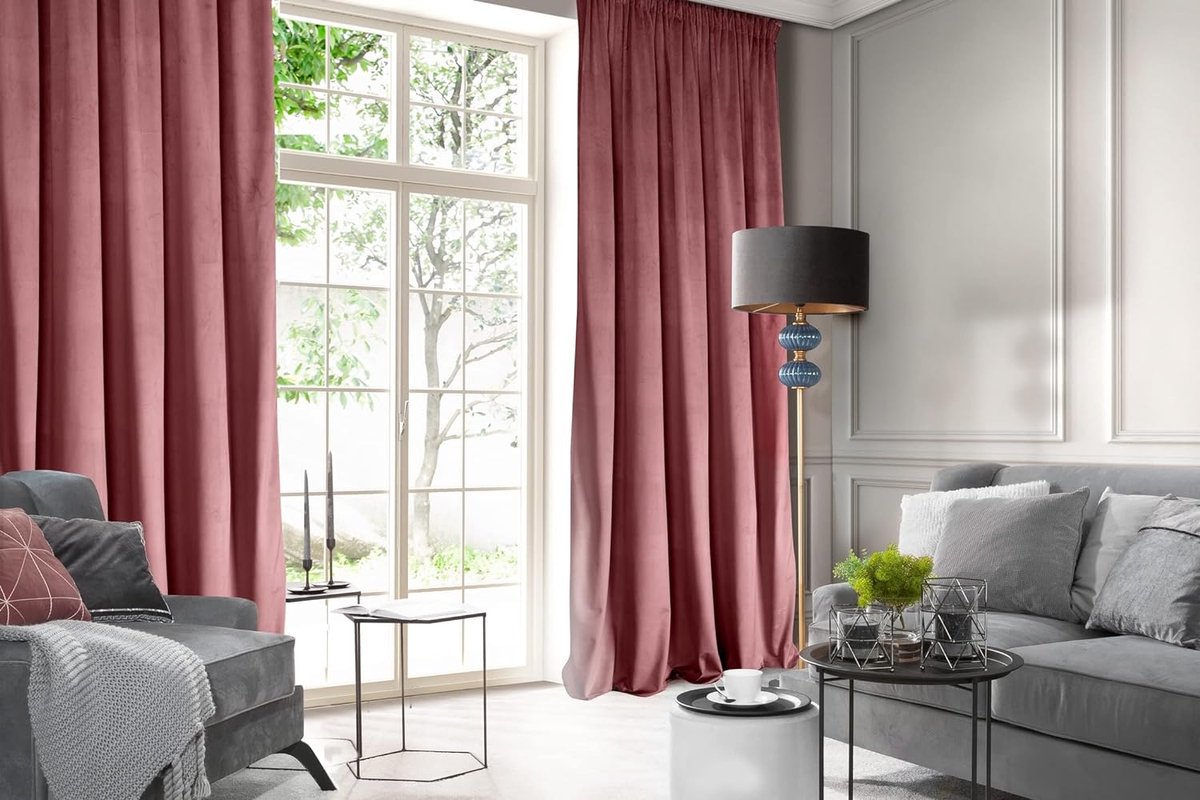 Fluwelen gordijn, met plooiband, 1 stuks, zacht, edel gordijn, 200 g/m², elegant, glad, effen, wollig, modern, klassiek, woonkamer