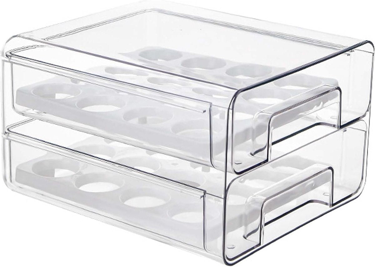 2-laags eiercontainer voor koelkast, 32 eieropbergdoos, eierrepen voor koelkasten, eieropslagladecontainer voor eierconservering, eiertransport, hotelrestaurant