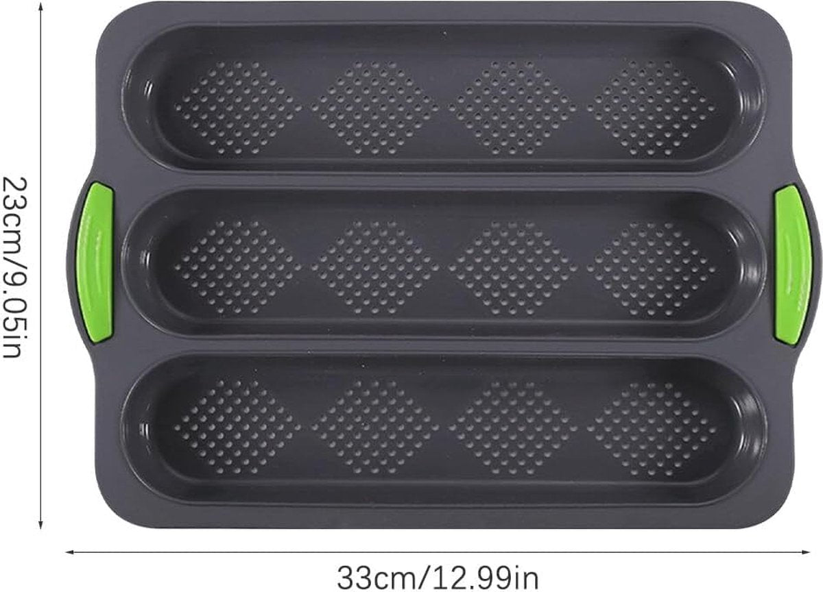 1 stuk siliconen bakvorm stokbrood bakvorm stokbrood bakvorm stokbrood bakvorm lange stokbroodvorm met drie sleuven voor bakken doe-het-zelf (grijs)