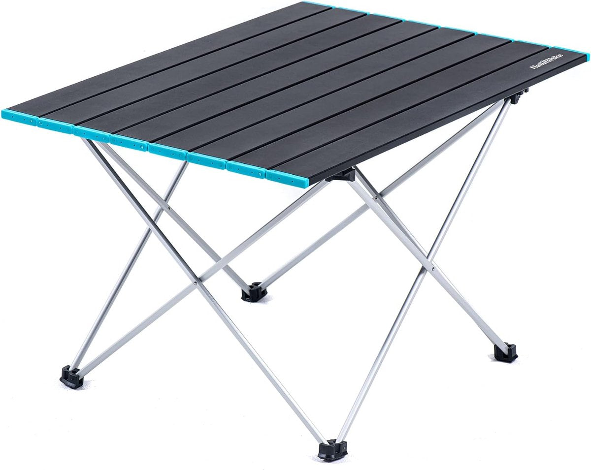 Camping klaptafel, aluminium tafelblad, waterdicht, draagbaar, licht, voor eten, koken, picknick, outdoor, vissen (zwart groot)
