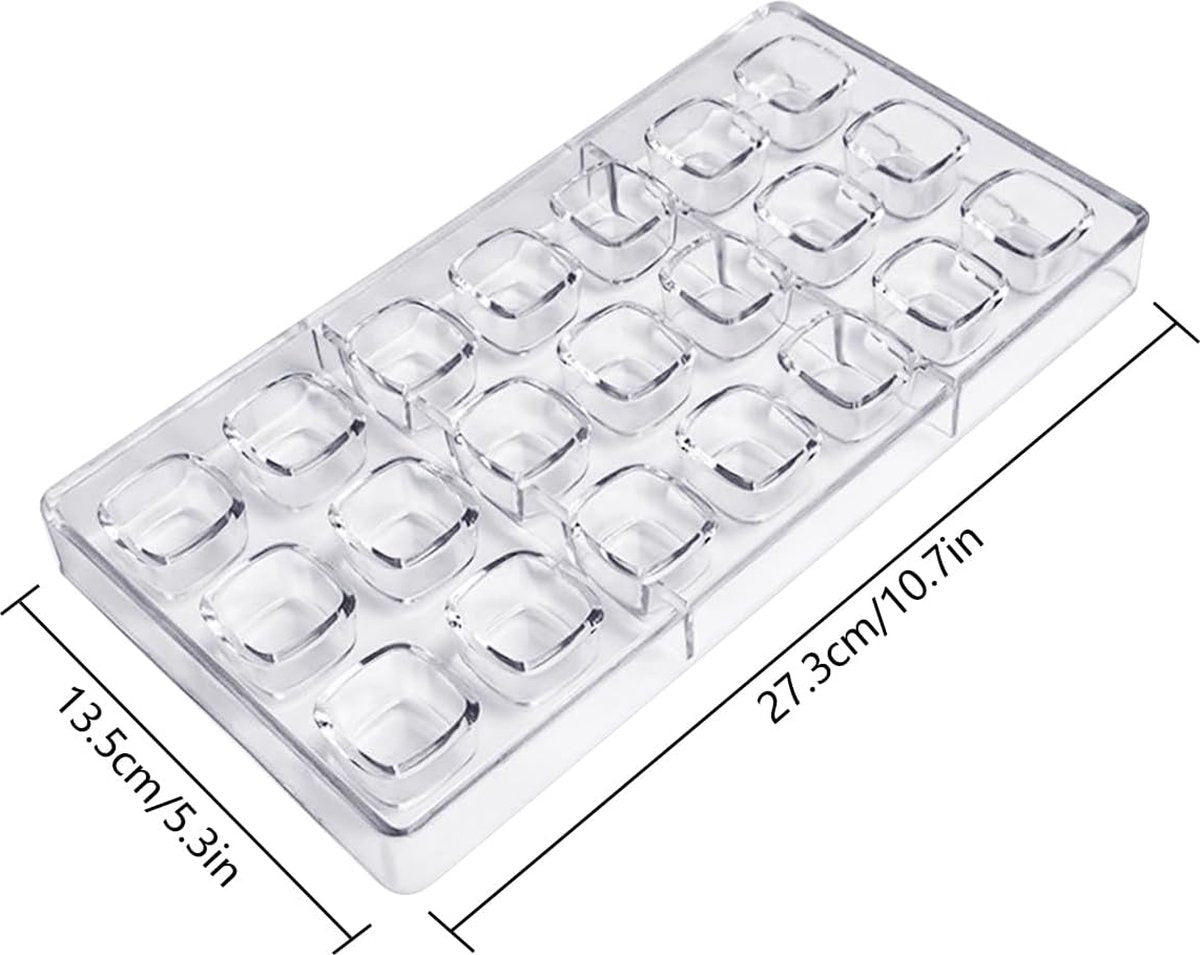 2 stuks vierkante chocoladevorm, 21 vormpjes bonbonvorm, polycarbonaat chocoladevorm, heldere snoepvorm voor chocolade, ijsblokjes, snoep, bruidstaart