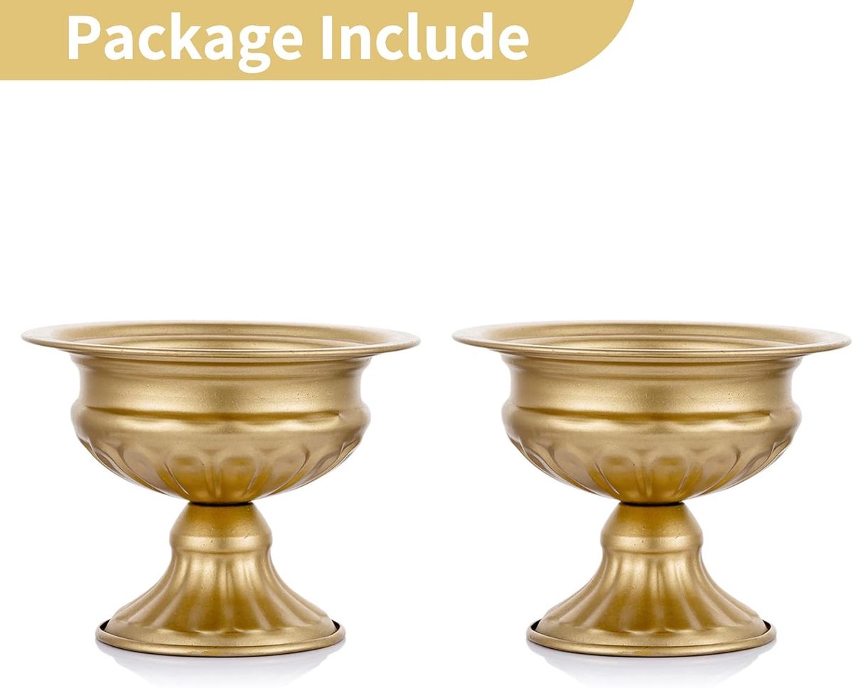 2 stuks mini-formaat metalen urn plantenbak elegante bruiloft centerpieces vaas voor bruiloftsdecoratie, 12,6 cm hoge trompetvaas bloemenhouder voor jubileumfeest tafeldecoratie Kerstmis