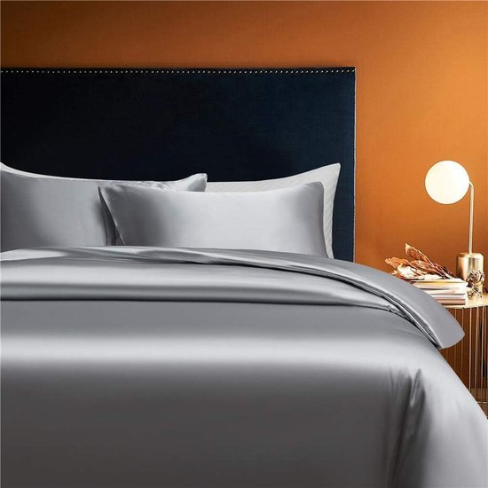 Luxe satijnen dekbedovertrek, 200 x 220 cm, 3-delig - glad, glanzend, zijdeachtig, aangenaam glanzend satijn, polyester, beddengoedset met kussensloop 80 x 80 cm - Grijs