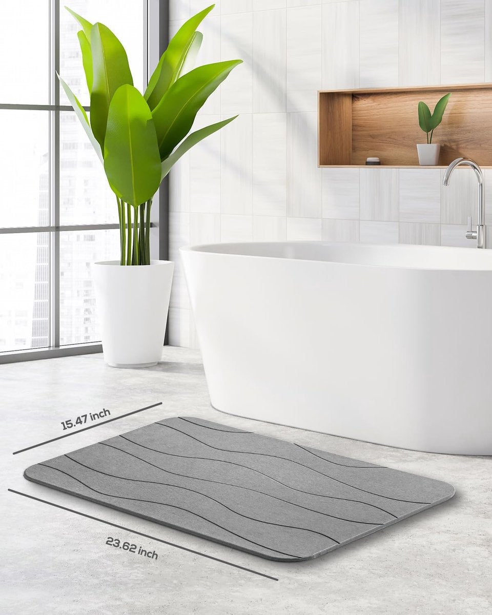 Badmat, antislip, badmat, douchemat, sneldrogend, 100% natuurlijke badmat, steen, absorberende badmat, steentapijt, badkamertapijt, 60 x 39 cm, donkergrijs golvend