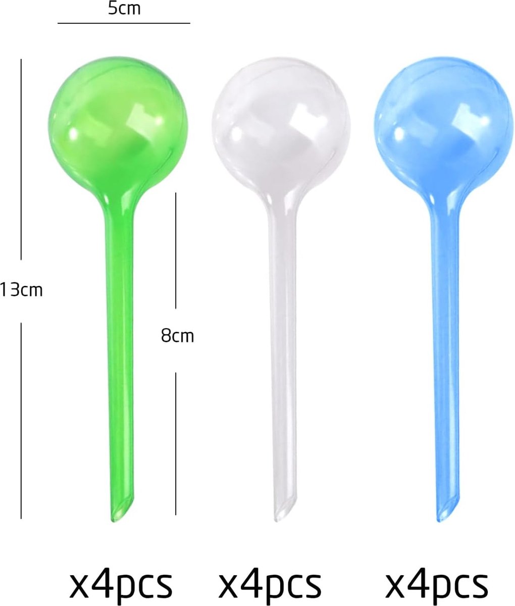 12 stuks bewateringsballen, automatisch bewateringsapparaat, automatisch bewateringssysteem voor planten, hulpmiddel bij het bewateren van bloempotten, voor groenten, potplanten, bloemen (13 x 5 cm)