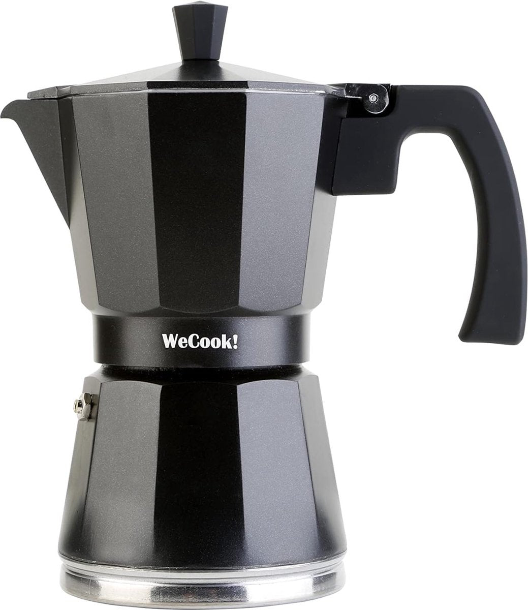 espressomachine inductie, espressomachine, Italiaanse koffie, mokkapot koffiezetapparaat aluminium, 6 kopjes, roestvrijstalen voet, veiligheidsventiel, vitrokeramisch, gas