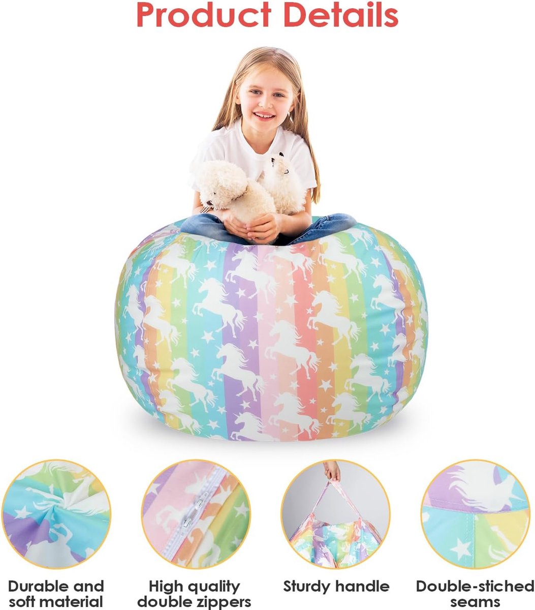 Eenhoornzitzak voor kinderen, speelgoed, knuffeldieren, opslag voor meisjes en jongens, opbergorganizer, opslag kinderkamer