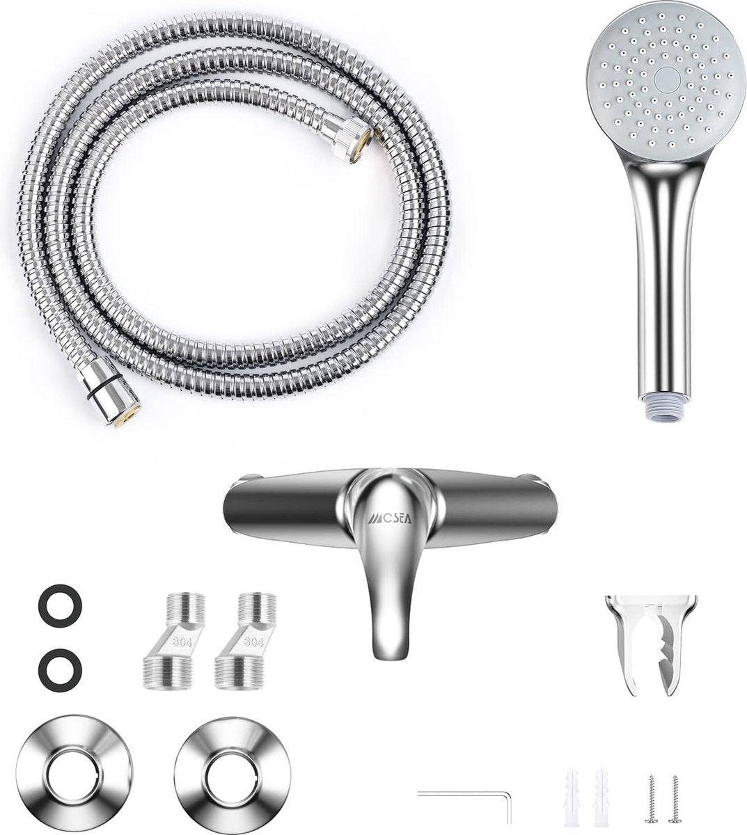 Eéngreepsmengkraan Doucheset Opbouw, Douchemengkraan met douchekop, Wandmontage, Chroom, Mengkraan, Douche, Douchekranen, Mengkraan voor douche, Opbouwdouchegarnituur