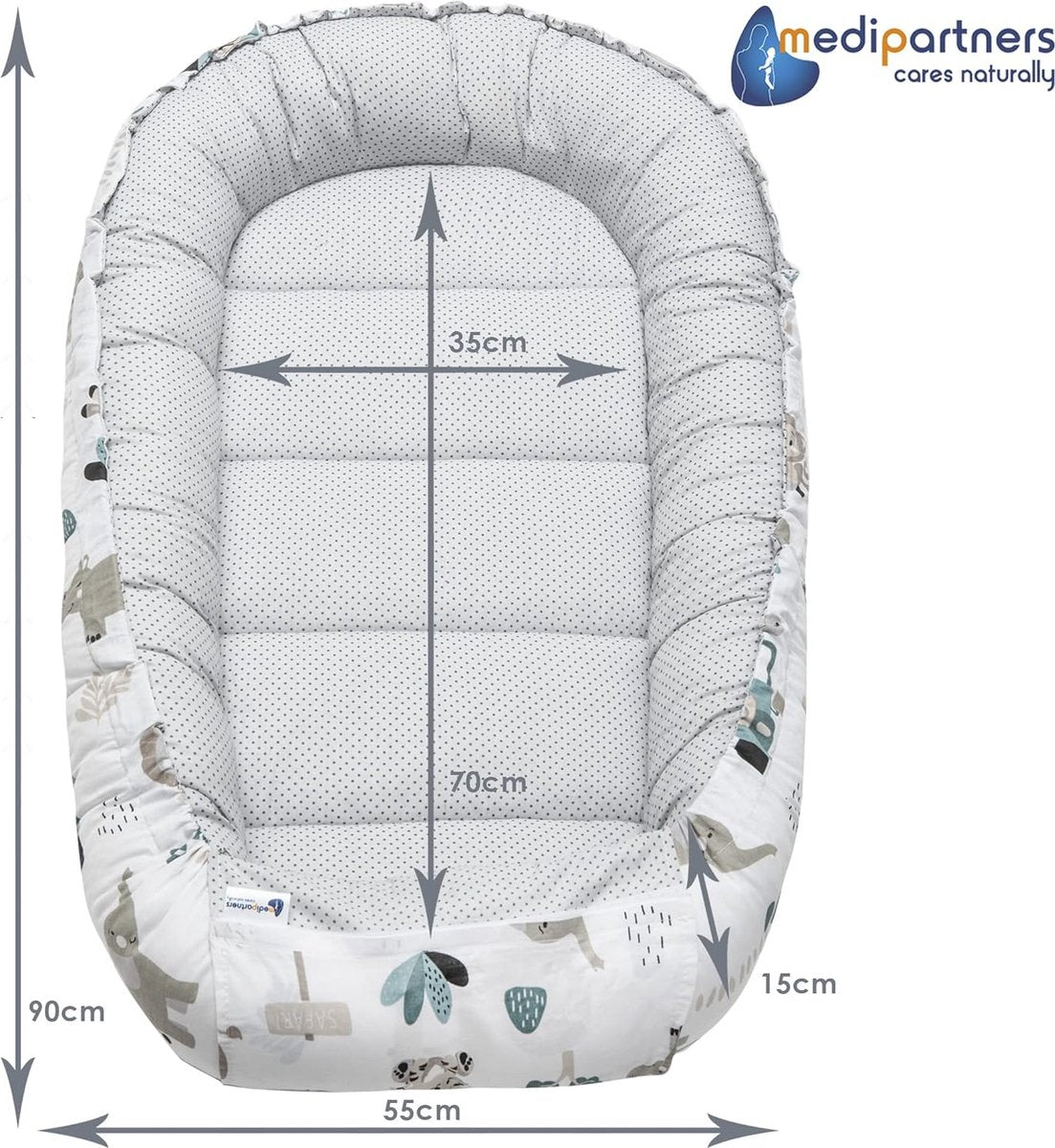 5-delige set babynestjes, 100 x 60 x 15 cm, uitneembaar inzetstuk, knuffelnest, kruipdeken voor baby's, pasgeborenen, 100% katoen (mint dierentuin met beige minky)