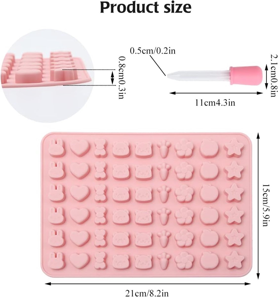 7 stuks siliconen chocoladevormen met 3 stuks pipetten, snoep, siliconen vormen, gummibeertjes, vorm, siliconen, chocoladevorm, ijsblokjesvormen voor doe-het-zelf chocolade, snoep