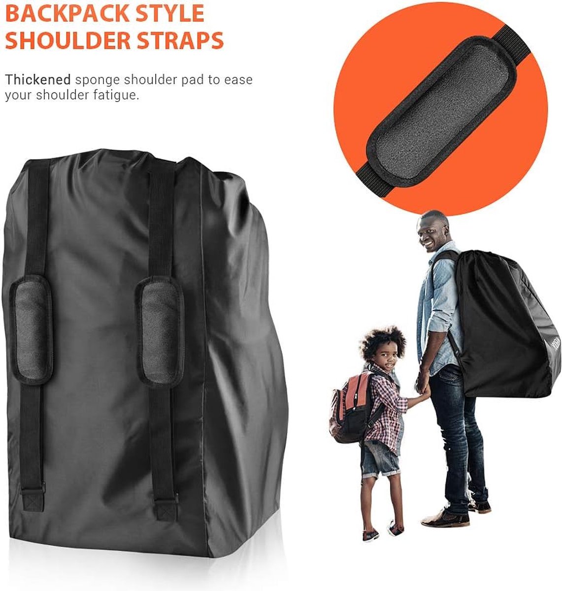 Gate Check Reistas met rugzak, schouderriem voor kinderwagen, autokinderzitjes, rolstoelen, waterafstotend, goed voor vliegtuig en opslag (zwart)