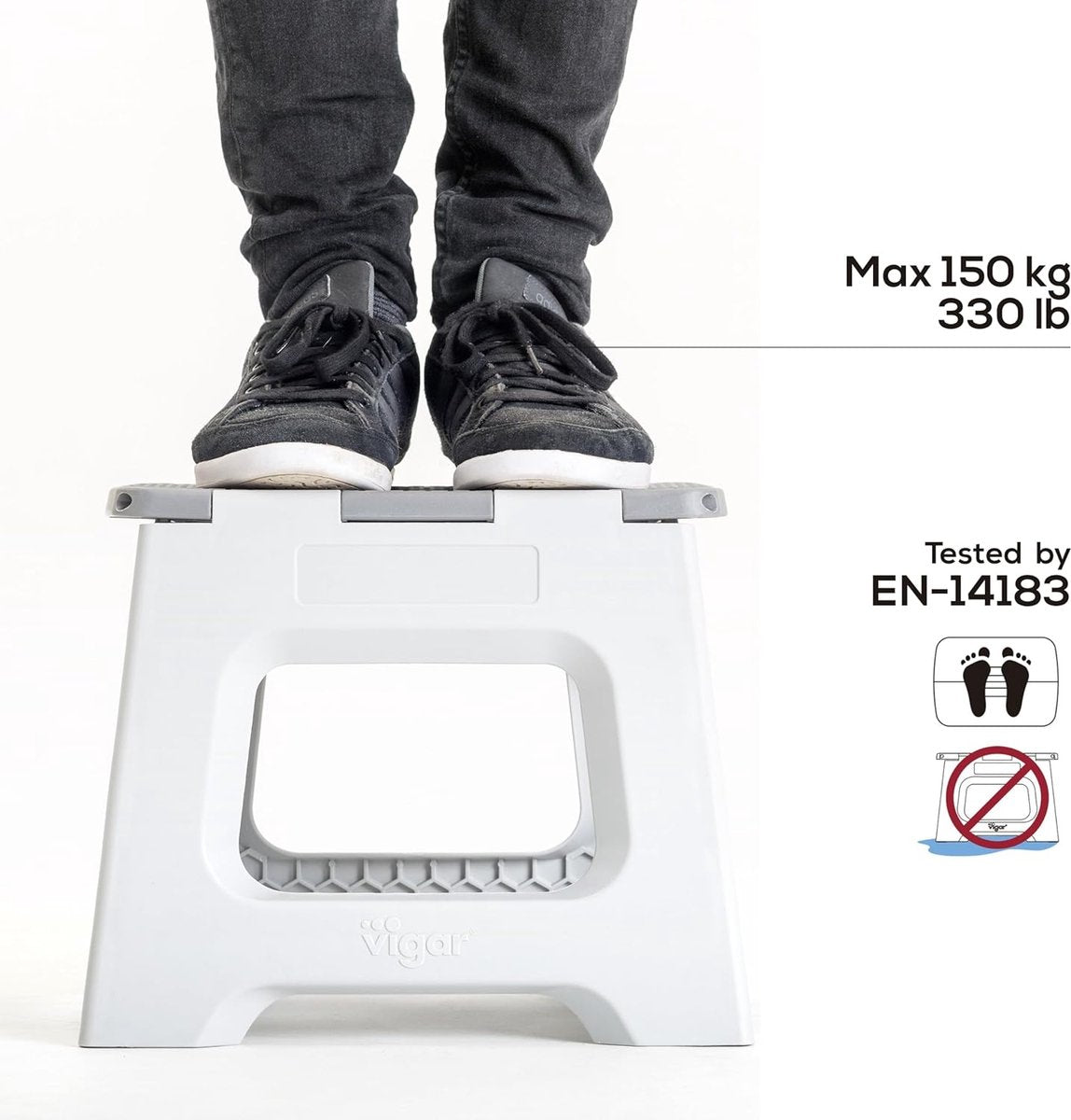 opvouwbare opstapkruk 23 cm met handgrepen, polypropyleen, grijs, 32 x 26 x 23 cm