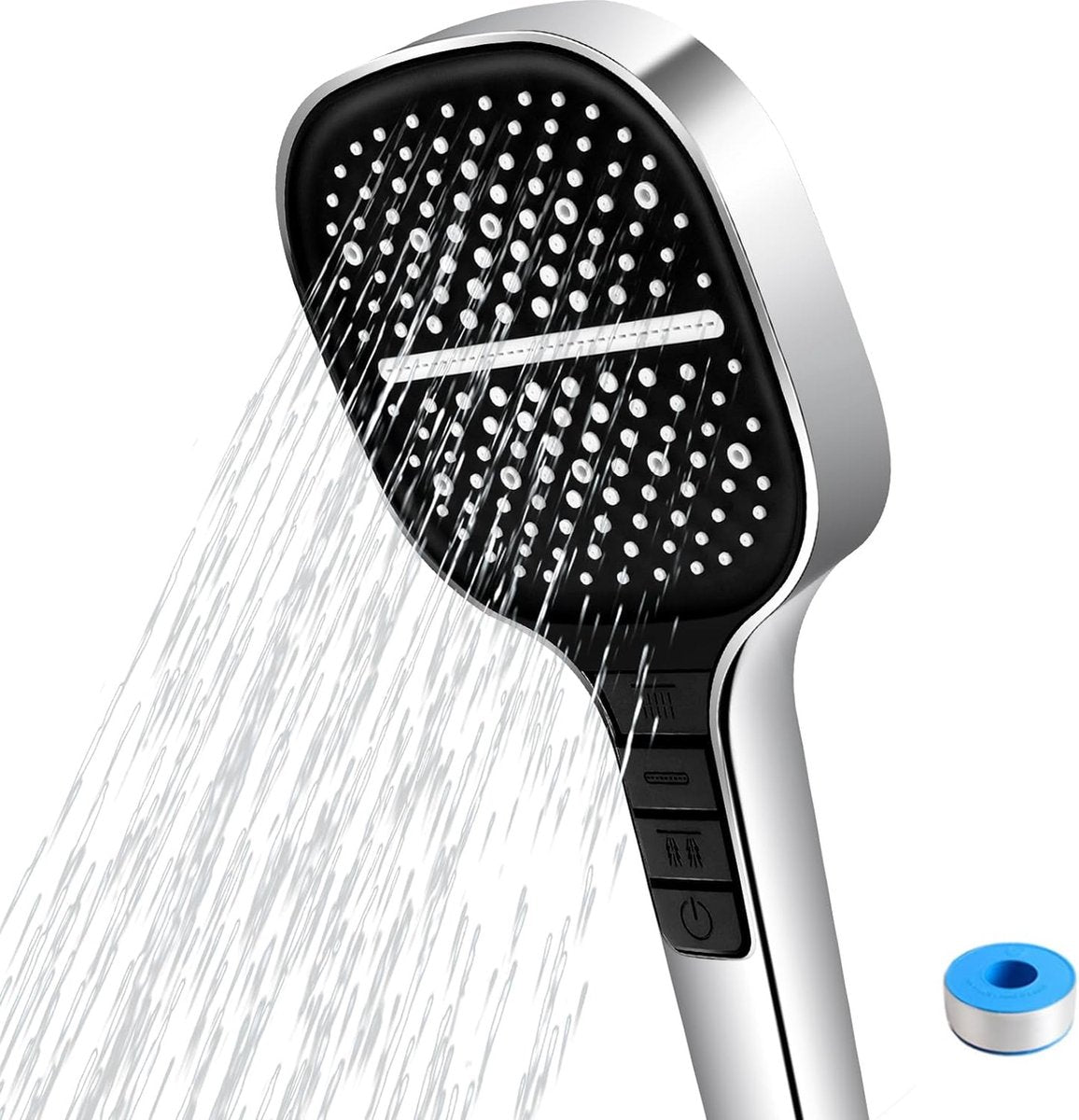 Douchekop, 8 straalsoorten, Douchekop, Waterbesparende douchekop, Regendouche, Met één hand verstelbaar, Grote douchekop, Drukverhogend (douchekop)