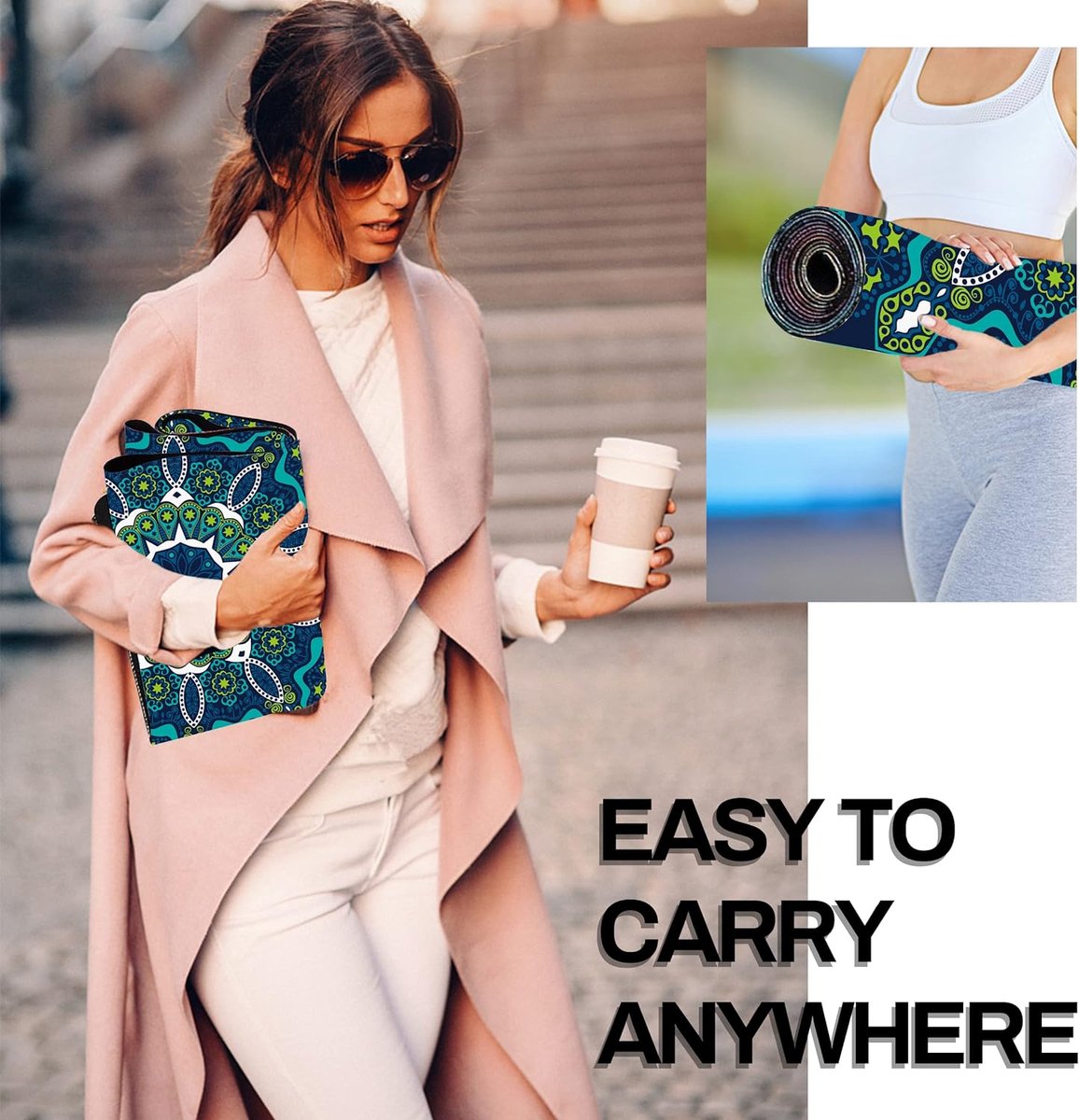 Draagbare reisyogamat, opvouwbare lichtgewicht oefenmat - Ideaal voor yoga, pilates, bikram, stretchen, trainen en sporten (72 x 24 x 1,5 mm)