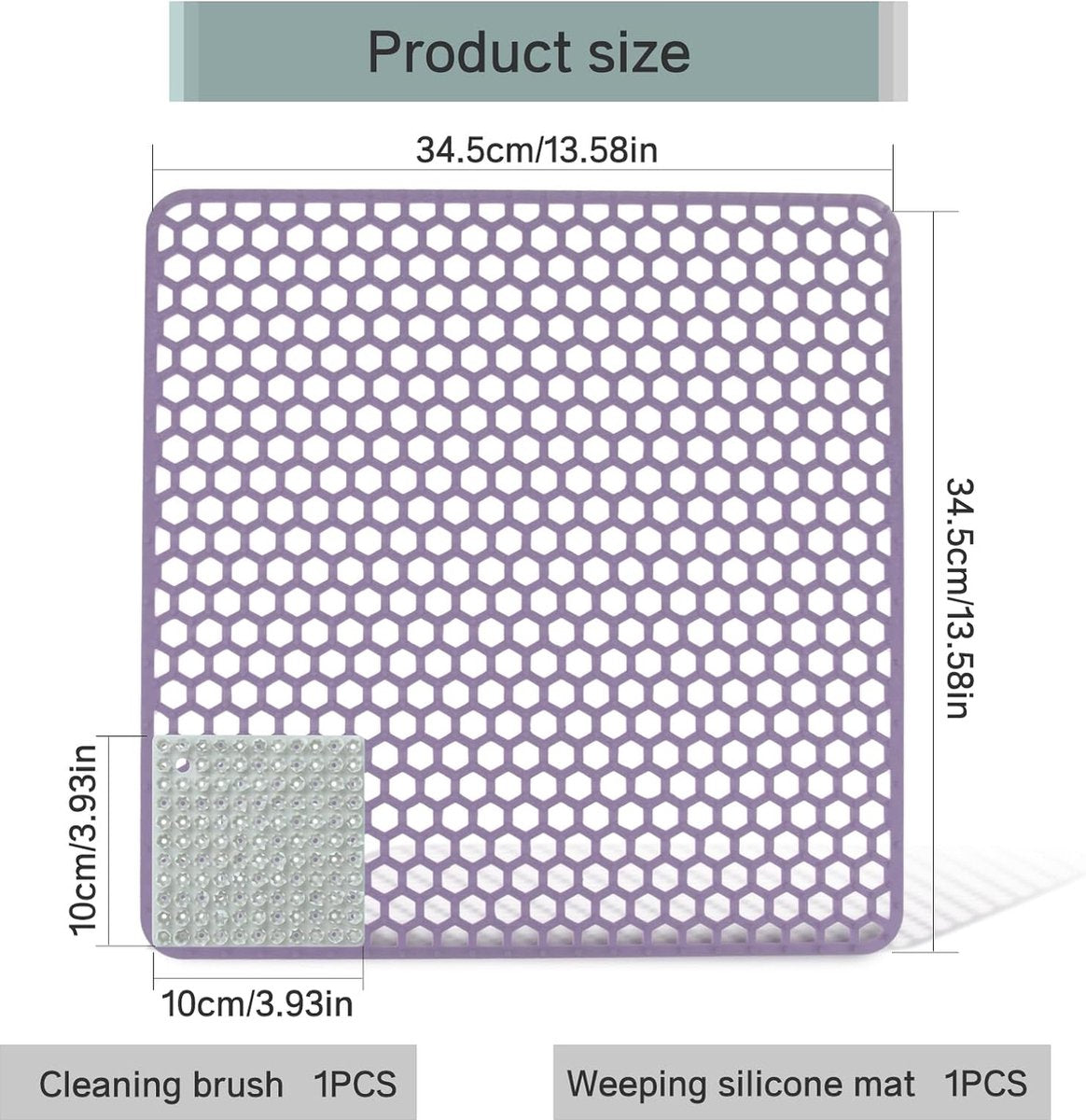 34,5 x 34,5 cm, siliconen gootsteeninzet, inklapbaar, antislip spoelbakmat, spoelbakmat met reinigingsborstel (34,5 x 34,5 cm, paars))