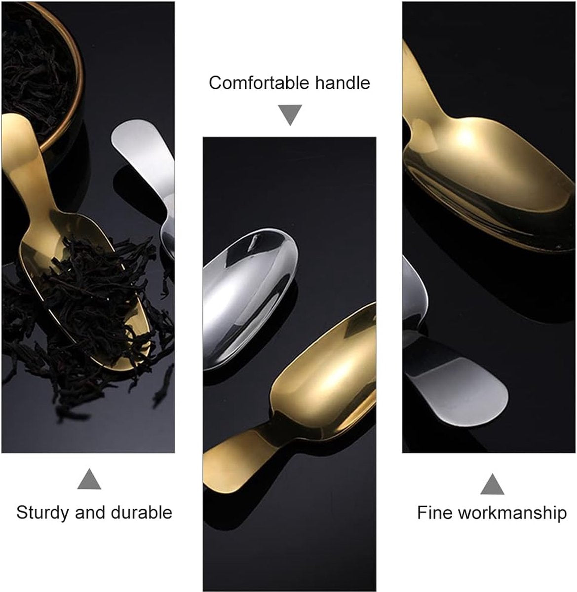 3 stuks gouden roestvrij stalen lepels, gouden dessertlepel, theelepel, theelepel, theelepel, theelepel, theelepel, meelschep, mini-schep, Kerstmis, kinderen, slabestek voor specerijen, zout
