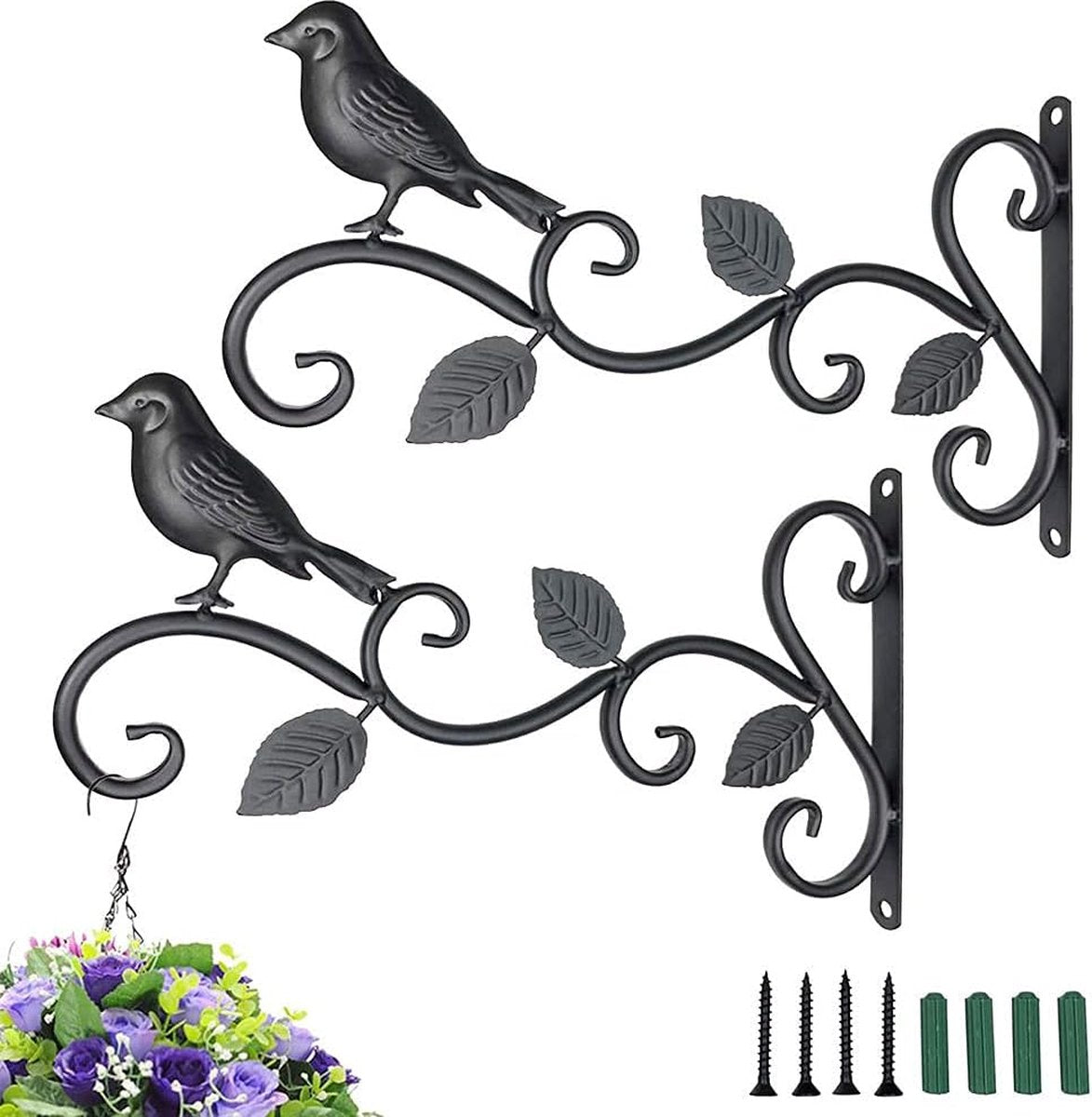 2 stuks bloemenhanghouders, wandophangmandhouders, wandophanging, plantenhouder, ijzeren plantenhanghaken, voor vogelhuisjes, plantenbakken, lantaarns, met 4 schroeven, 4 expansiebuizen