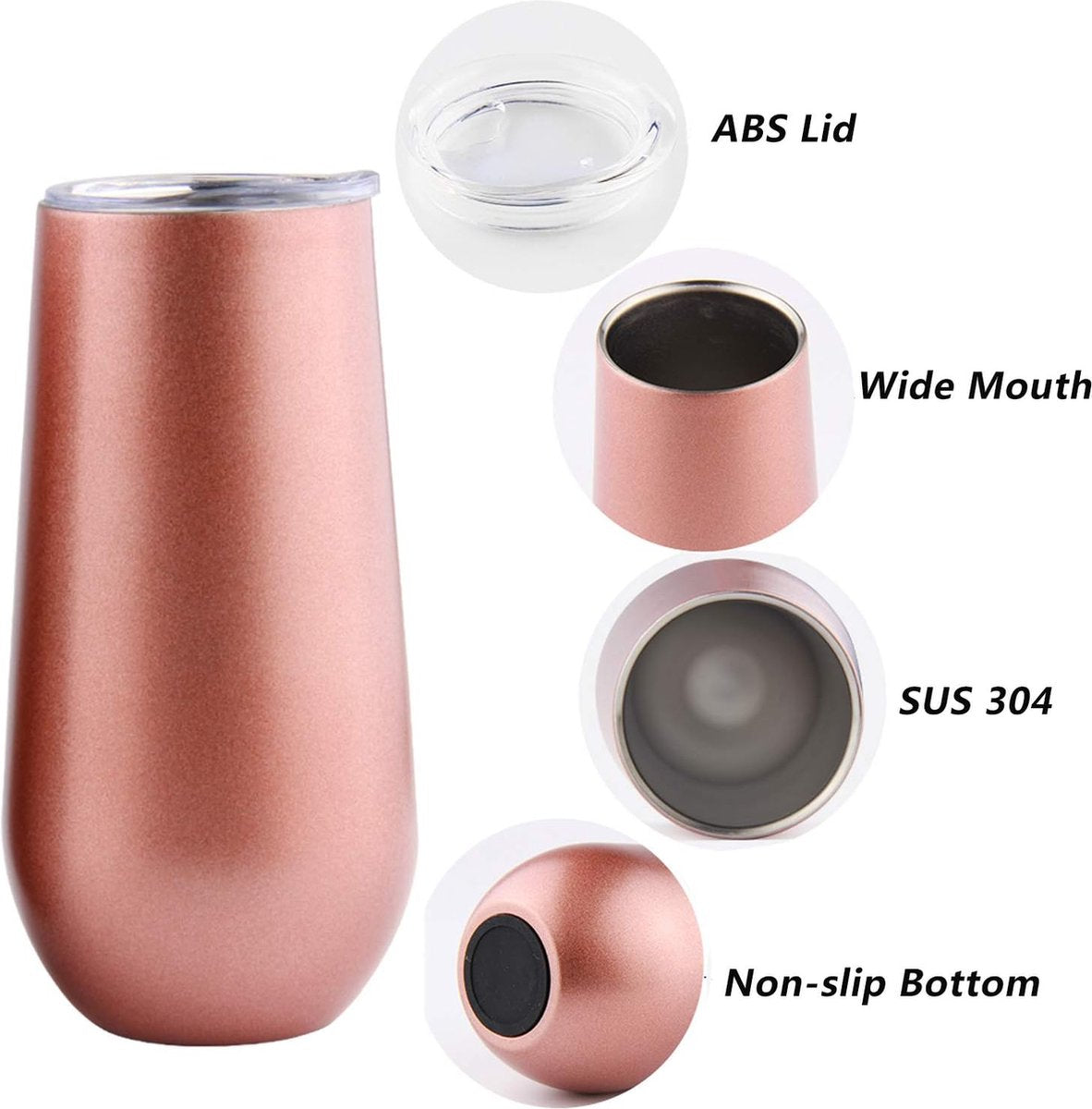 Champagneglazen champagneglas roségoud set van 2 roestvrij staal dubbelwandig thermol wijnglazen met deksel