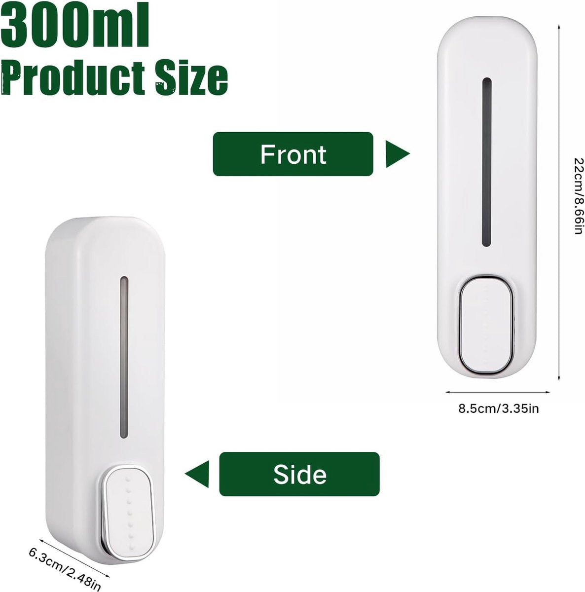 Aan de muur gemonteerde zeepdispenser 300 ml, boorvrij, met lijm, handmatige vloeibare zeepdoos, douche, shampoo, spoeling, dispenser voor toilet, badkamer, hotelkeuken (wit)