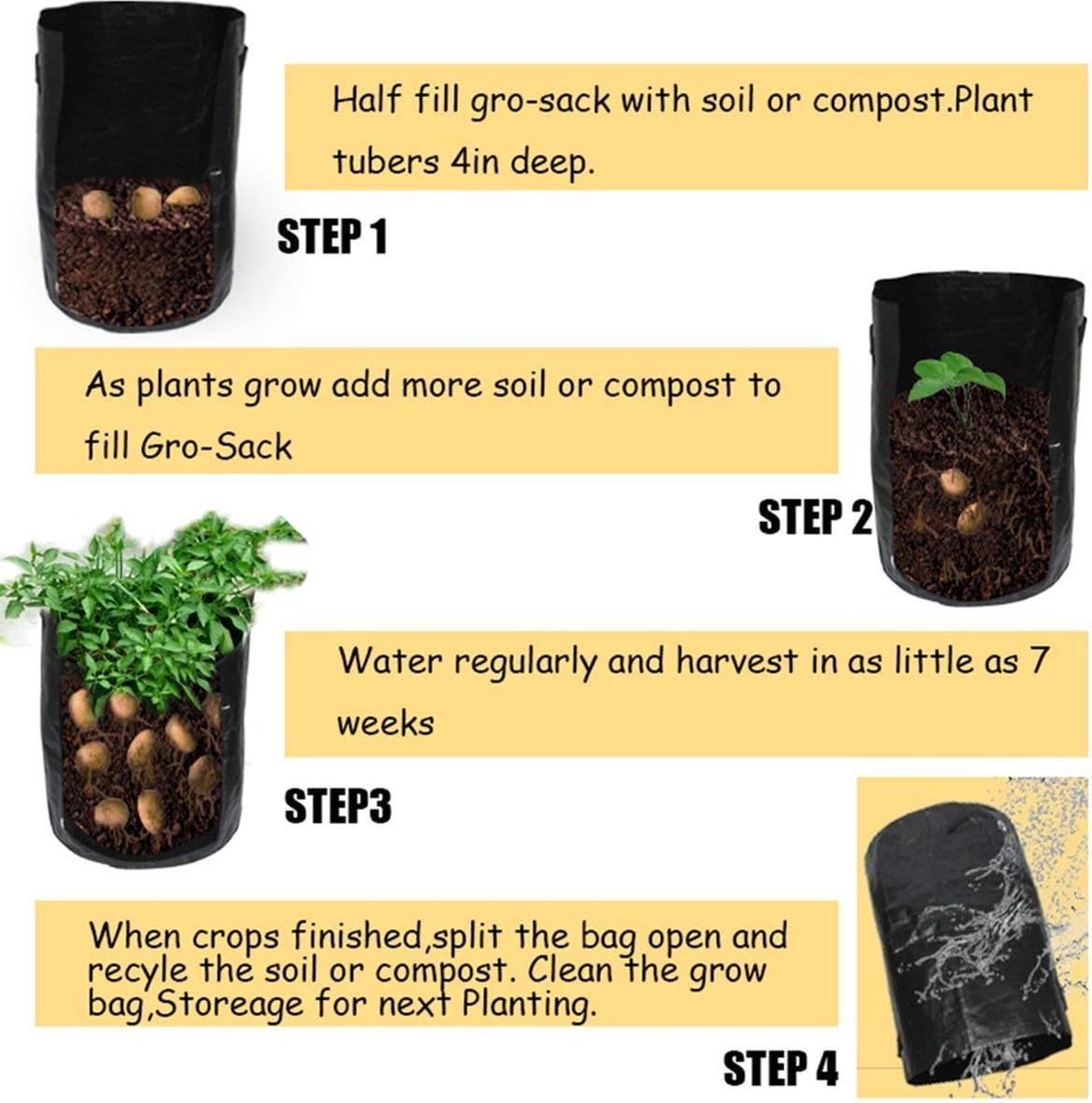 Aardappelkweekzak, 35 x 45 cm, duurzame stof, 10 liter plantenpotten met klep en handvat, 55 liter, 2 stuks