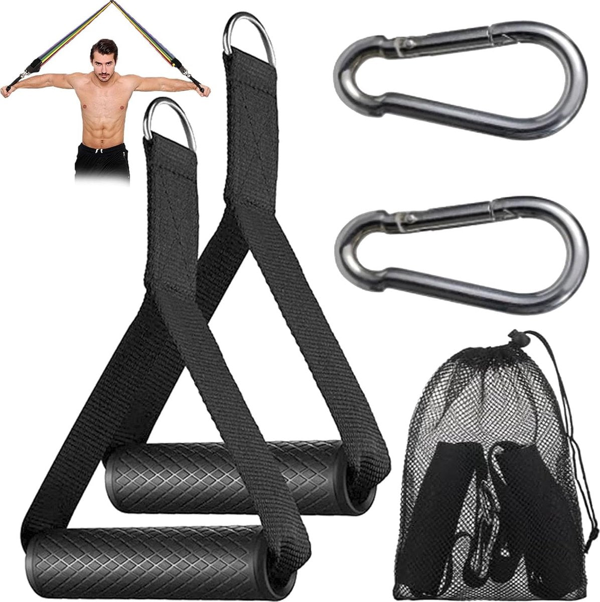 Set van 5 Lat Pull-handgrepen, kabeltrekhandgrepen, handgrepen voor weerstandsbanden, enkele handgreep, kabeltrekker, handgrepen voor fitnessbanden, voor training op de katrol, kabeltrekker of Power Tower (zwart)