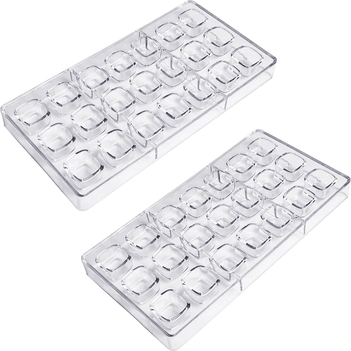 2 stuks vierkante chocoladevorm, 21 vormpjes bonbonvorm, polycarbonaat chocoladevorm, heldere snoepvorm voor chocolade, ijsblokjes, snoep, bruidstaart