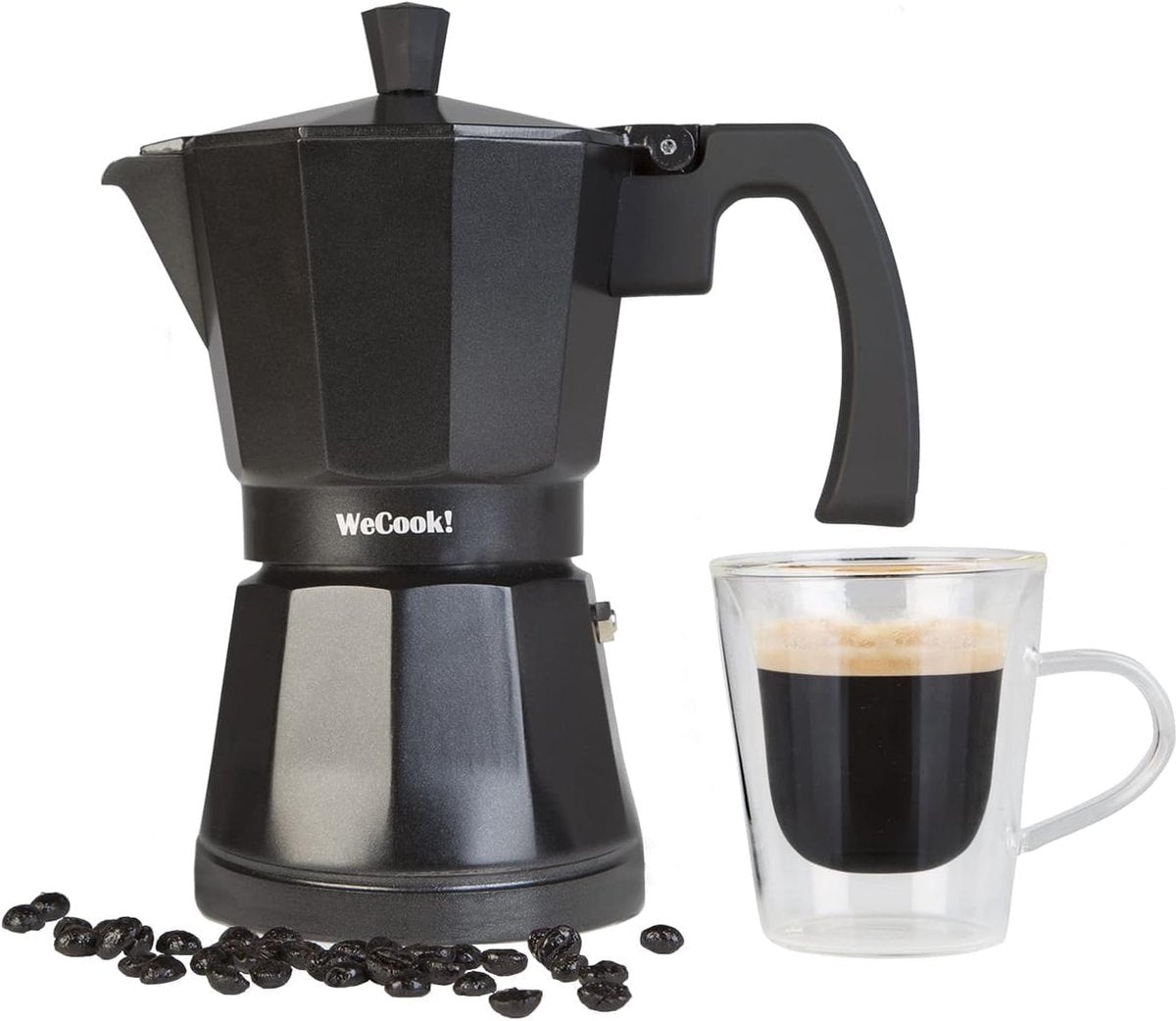 espressomachine inductie, espressomachine, Italiaanse koffie, mokkapot koffiezetapparaat aluminium, 6 kopjes, roestvrijstalen voet, veiligheidsventiel, vitrokeramisch, gas