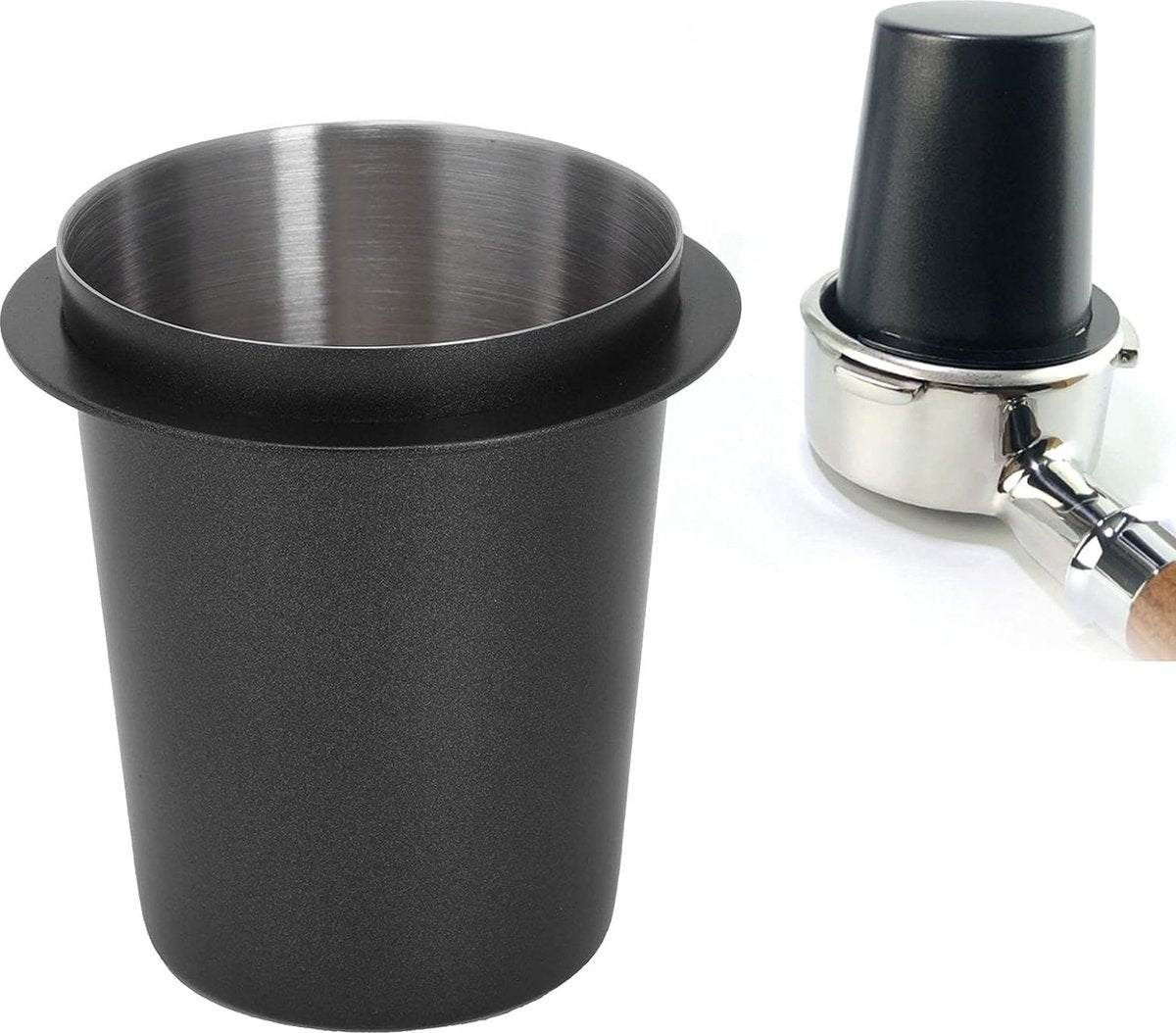 Espresso doseerbekergreep, 58 mm roestvrij staal, koffiemok, zeefdrager, poedertoevoerdeel, espressomachine, koffie, tamper, doe-het-zelfaccessoires, koffiemachine, onderdeel keuken, zwart