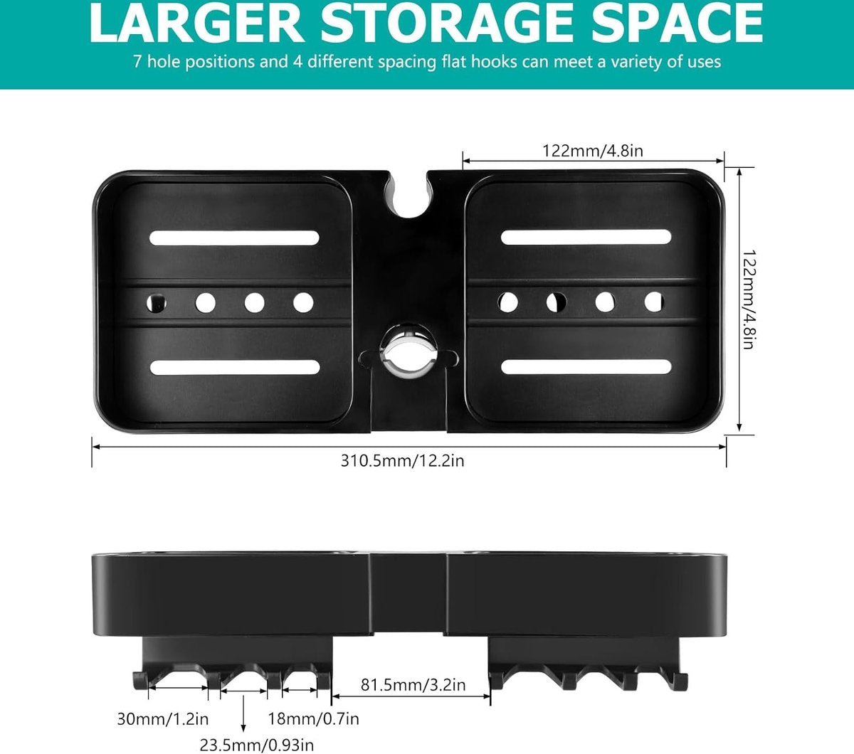 Doucheplank om op te hangen, zwart, doucheplank zonder boren, telescopisch, doucherek met 2 douchemandjes om op te hangen, ruimtebesparende doucheplank, roestvrij staal, douchestang-opbergrek voor 18