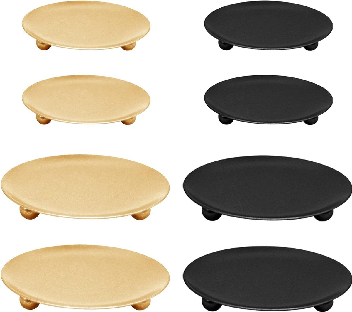8 stuks metalen kaarsenplaat, 2 maten, rond, retro kaarsenonderzetters voor tafeldecoratie, kaarsenhouder, wierookkegels, gebed, bruiloft, spa, familie, feest, festival, banket (zwart, goud)