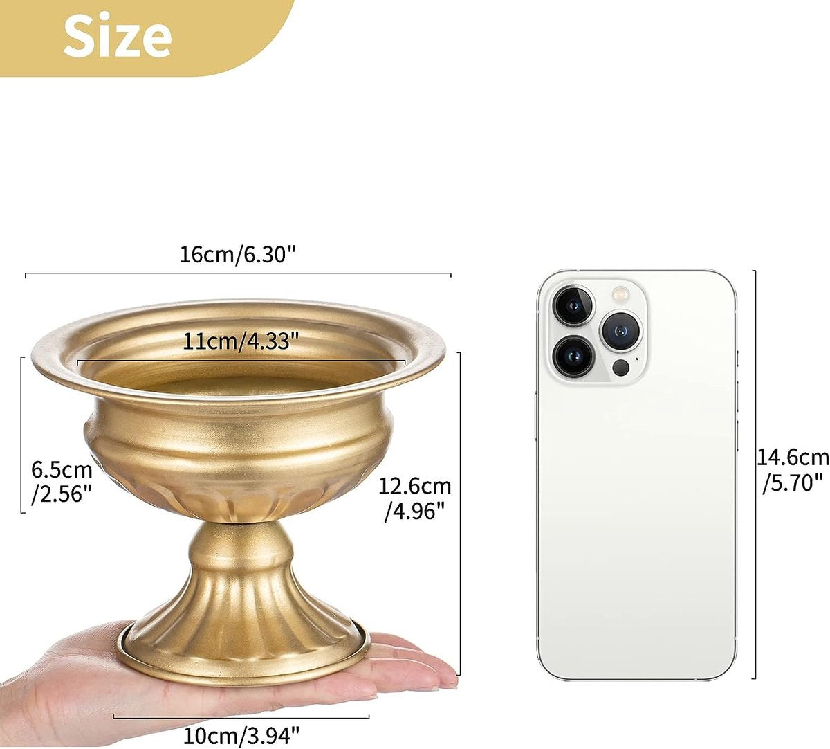 2 stuks mini-formaat metalen urn plantenbak elegante bruiloft centerpieces vaas voor bruiloftsdecoratie, 12,6 cm hoge trompetvaas bloemenhouder voor jubileumfeest tafeldecoratie Kerstmis