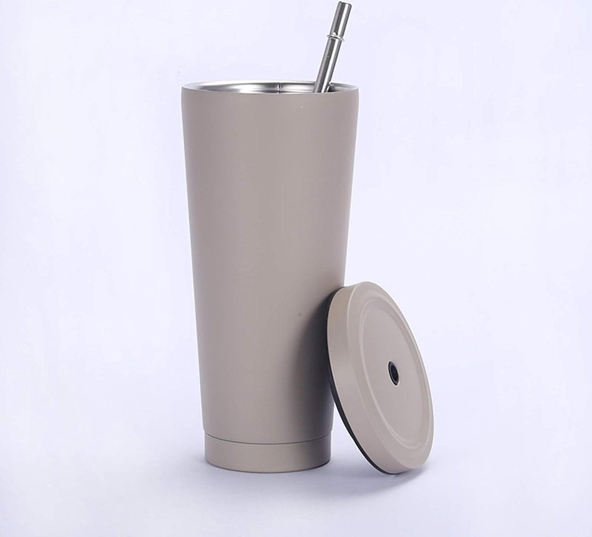750 ml/25 oz roestvrijstalen mok met rietje en deksel, BPA-vrije vacuüm geïsoleerde thermische mok, koffiemok om mee te nemen, reismok, geïsoleerde mok voor ijskoud of warm drinken (lichtgrijs)