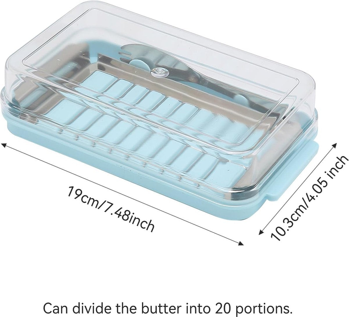 Boterdoos, roestvrijstalen botersnijder snijapparaat, 2 in 1 botersnijcontainer met transparant deksel boterkaasdoos voor het bewaren van kaas voor keukenkoeling (blauw)