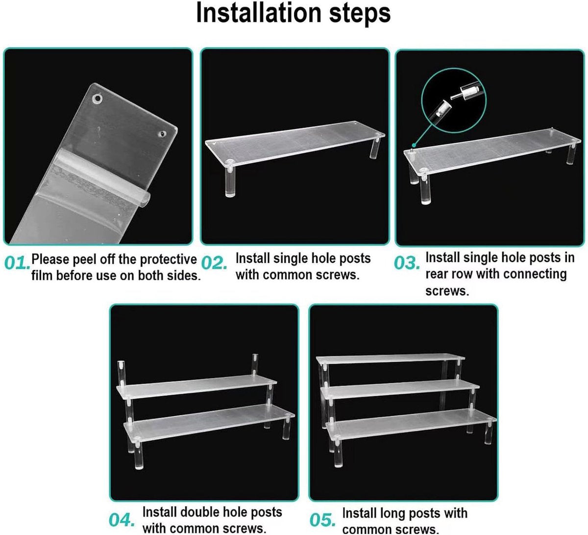 4-traps acryl riser display rek, standaard, tafelblad transparant, parfumorganizer, opslag voor Funko Pops figuren, nagellak, specerijen, cosmetica, kunsthandwerk, sieradenstandaard, cupcake, specerijen, helder