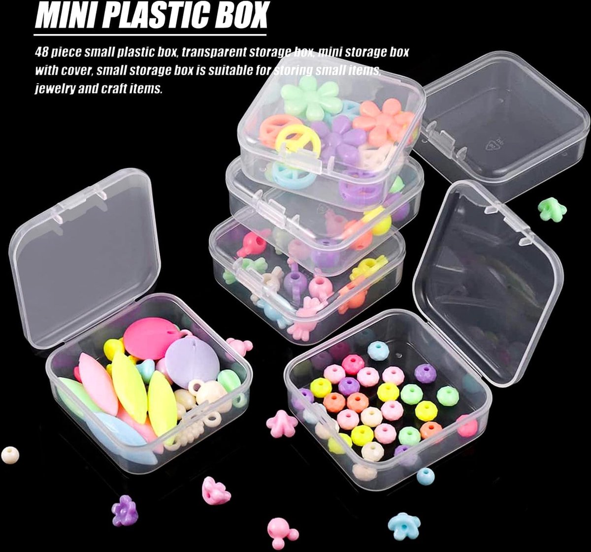 30 stuks opbergdozen met deksel klein, 5,5 x 5,5 x 2 cm rechthoekige lege mini-opbergdoos, kleine doorzichtige plastic kralen opbergdoos voor knutselaccessoires