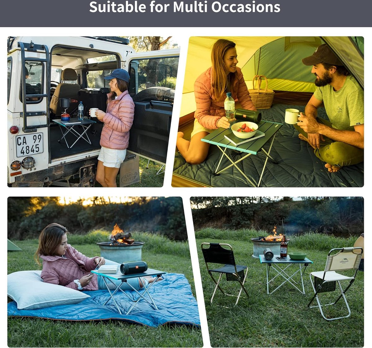 Camping klaptafel, aluminium tafelblad, waterdicht, draagbaar, licht, voor eten, koken, picknick, outdoor, vissen (zwart groot)