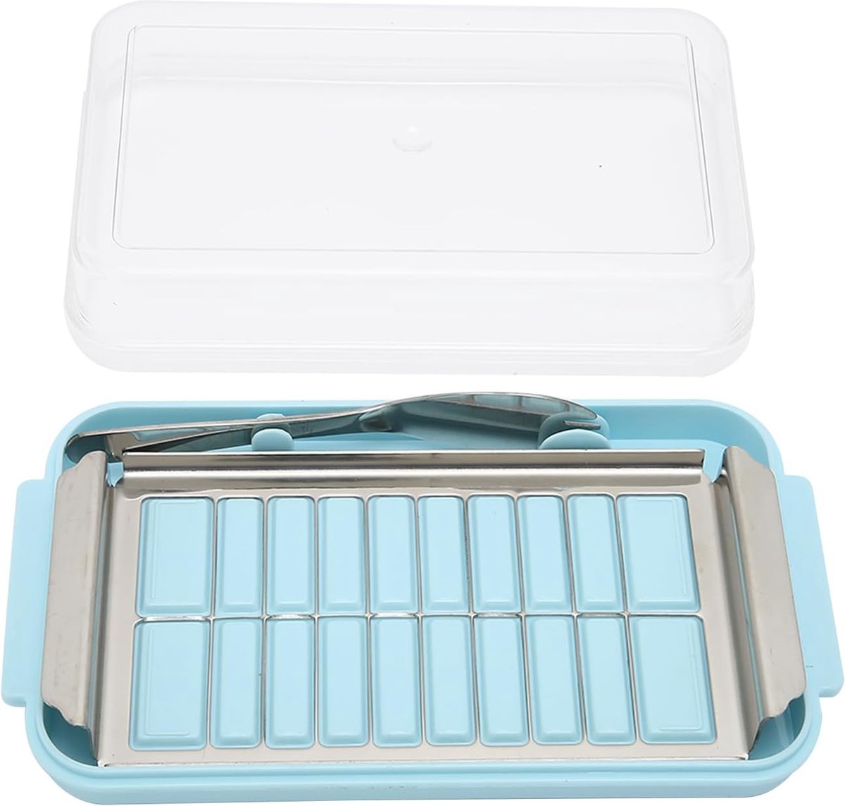 Boterdoos, roestvrijstalen botersnijder snijapparaat, 2 in 1 botersnijcontainer met transparant deksel boterkaasdoos voor het bewaren van kaas voor keukenkoeling (blauw)
