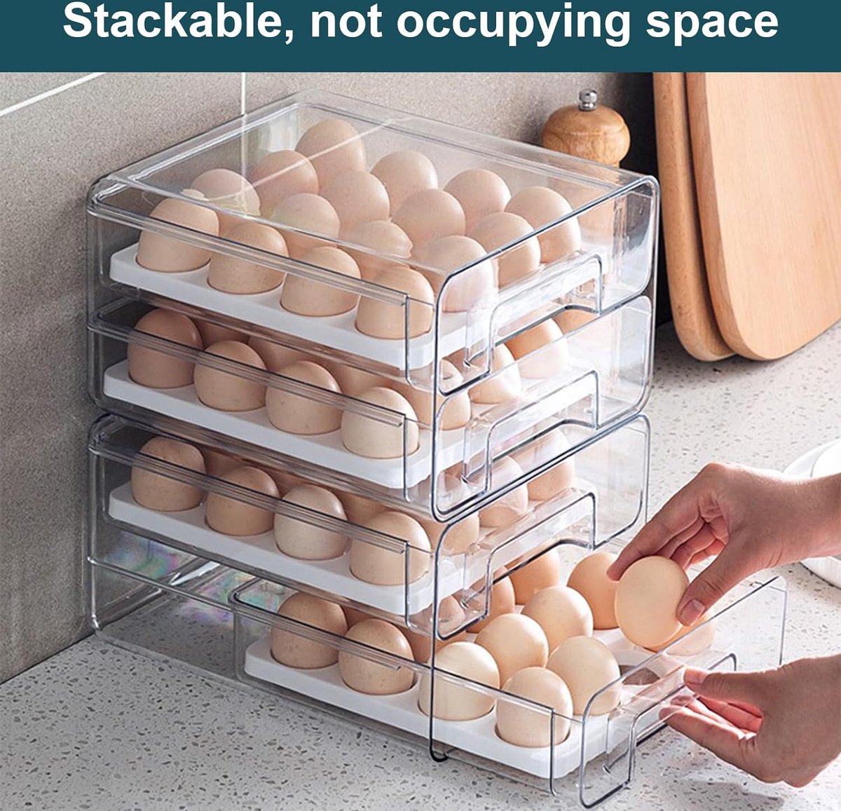 2-laags eiercontainer voor koelkast, 32 eieropbergdoos, eierrepen voor koelkasten, eieropslagladecontainer voor eierconservering, eiertransport, hotelrestaurant