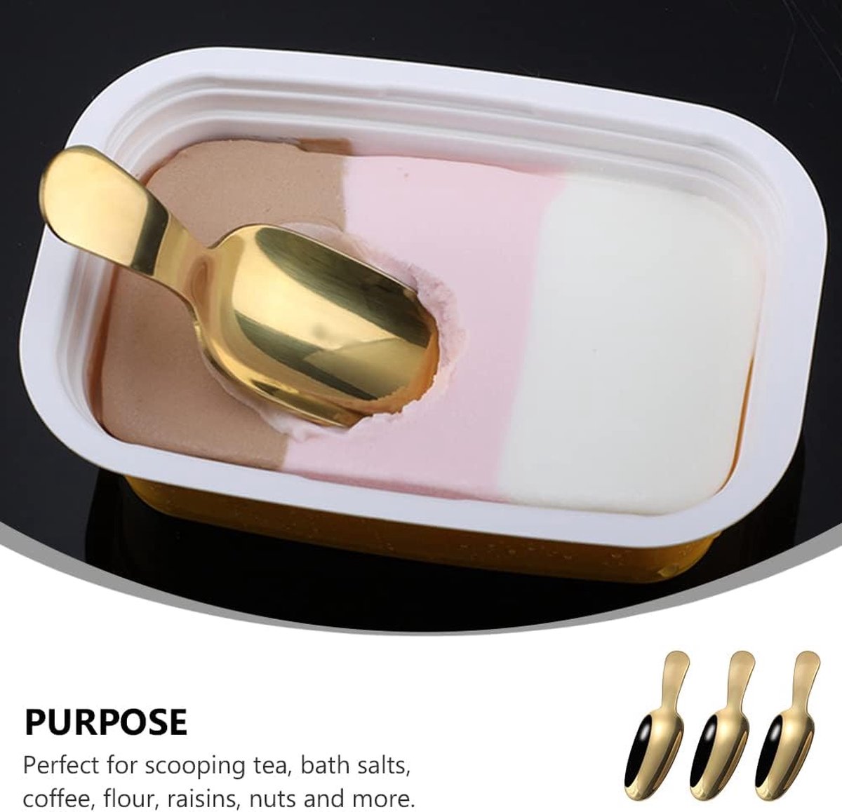 3 stuks gouden roestvrij stalen lepels, gouden dessertlepel, theelepel, theelepel, theelepel, theelepel, theelepel, meelschep, mini-schep, Kerstmis, kinderen, slabestek voor specerijen, zout