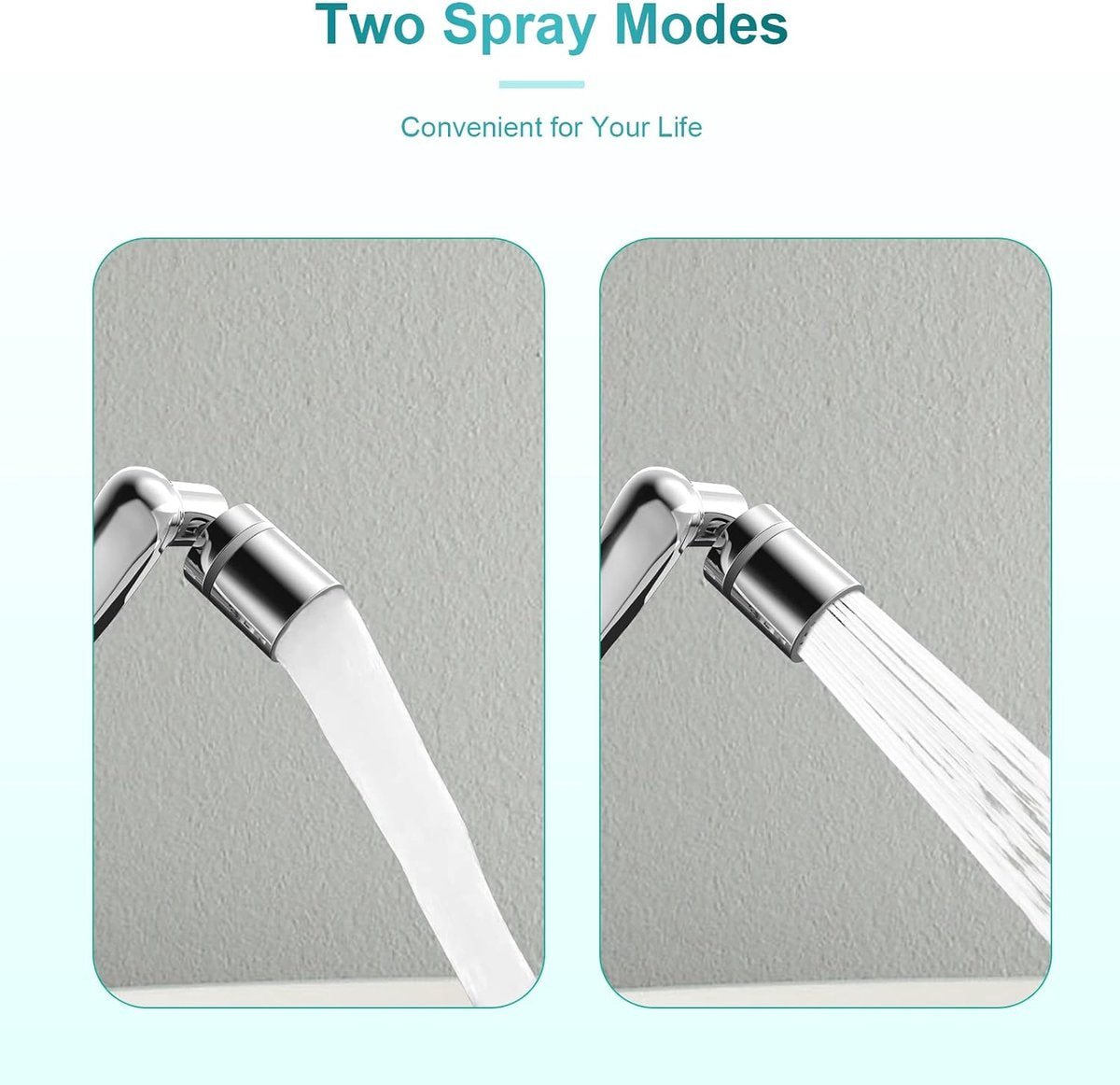 1440° draaibare waterkraan, straalregelaar, badkamerkraan, verlengstuk met waterbesparing, 2 sproeimodi, verlenger, sproeikop voor badkamer, keuken