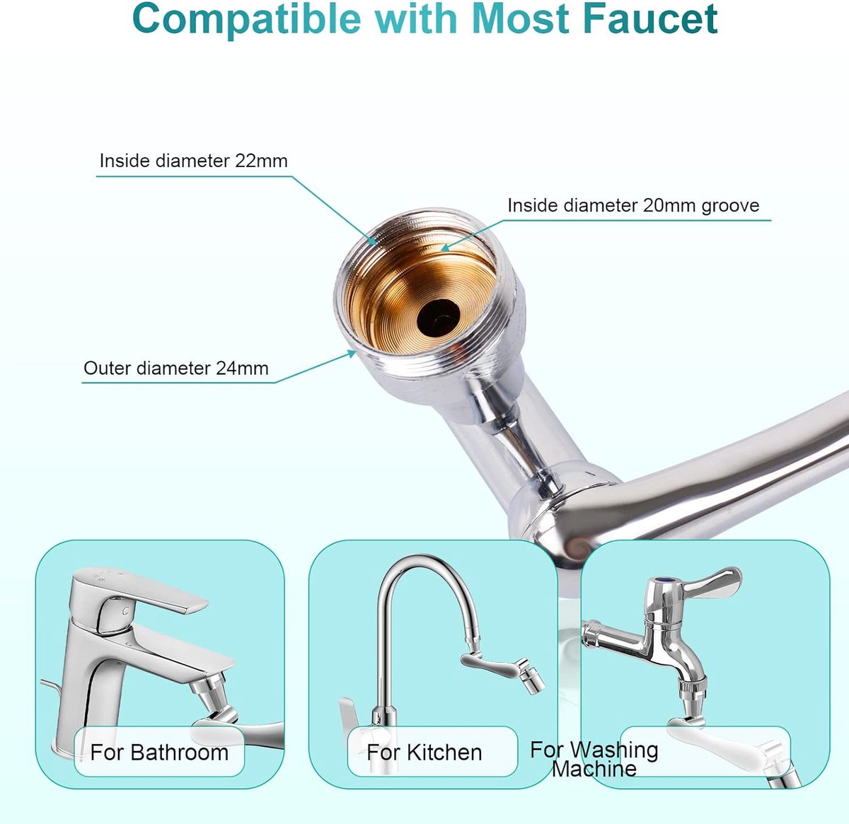 1440° draaibare waterkraan, straalregelaar, badkamerkraan, verlengstuk met waterbesparing, 2 sproeimodi, verlenger, sproeikop voor badkamer, keuken