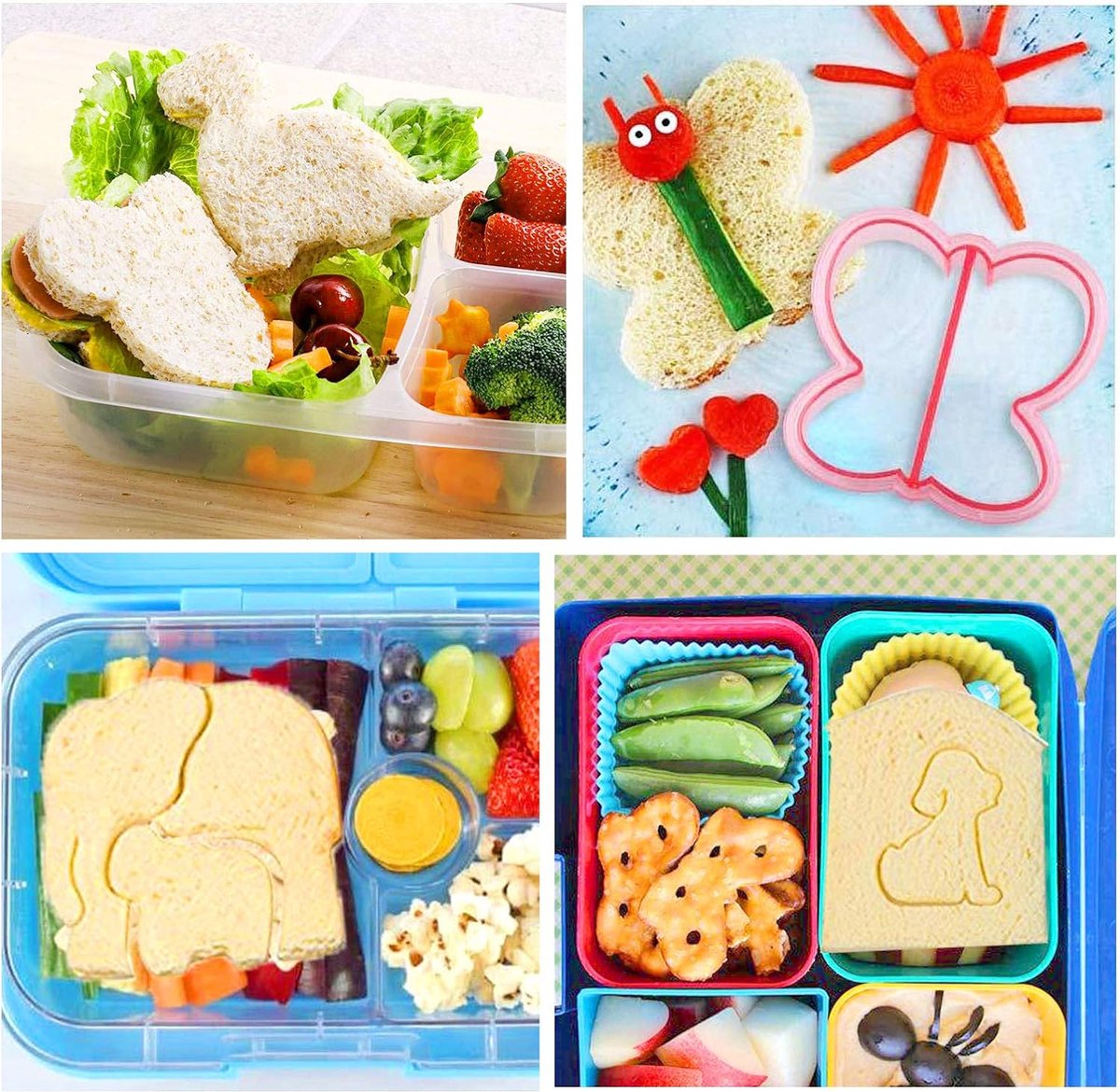 26 stuks uitsteekvormpjes voor brood, toast, groente en sandwich uitsteekvormpjes, roestvrij staal, met anti-slip handvat, diervorm, groentesnijder, bento-accessoires voor kinderen met 10 karikatuur tandenstokers
