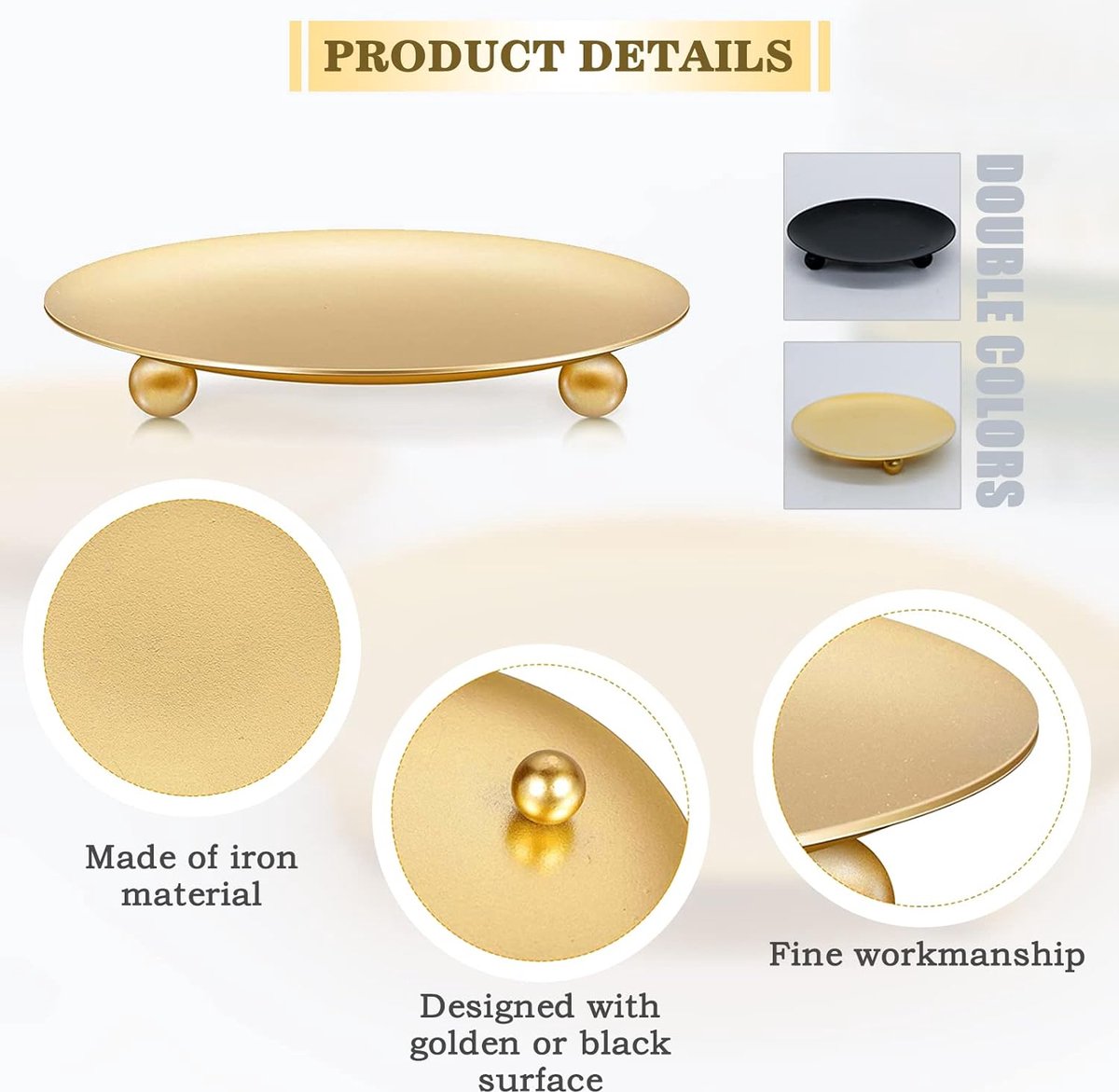 8 stuks metalen kaarsenplaat, 2 maten, rond, retro kaarsenonderzetters voor tafeldecoratie, kaarsenhouder, wierookkegels, gebed, bruiloft, spa, familie, feest, festival, banket (zwart, goud)