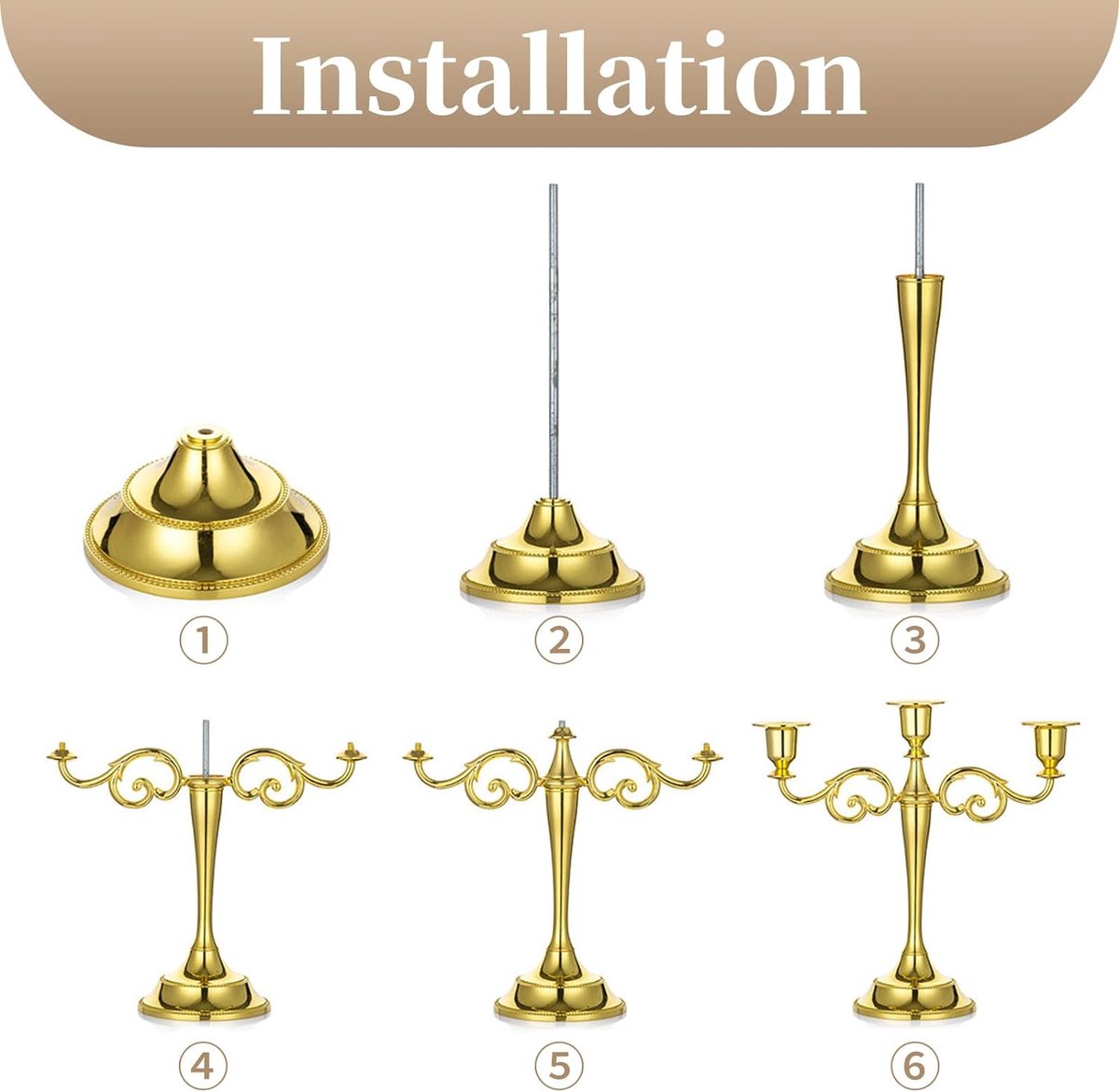 Aluminium kandelaar eettafel diner bij kaarslicht hotel decoratie huisdecoratie, tafeldecoratie, goud