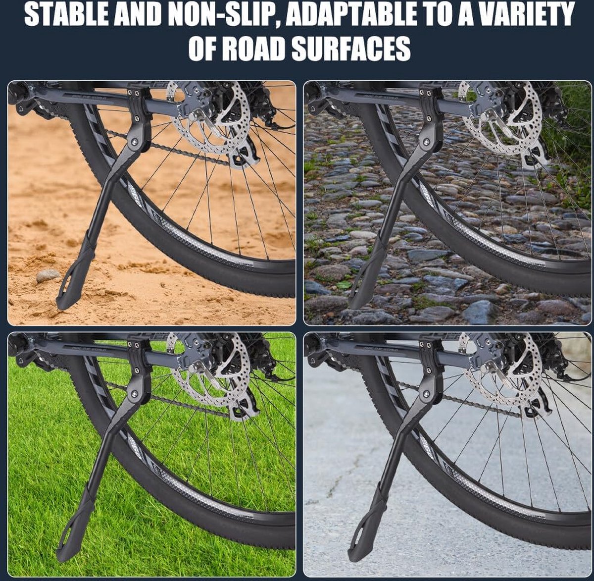 Fietsstandaard, 24-29 inch, in hoogte verstelbaar, fietsstandaard, zijstandaard, maximale belasting 40 kg, antislip fietsstandaard voor e-bike, Mon, trekkingfiets