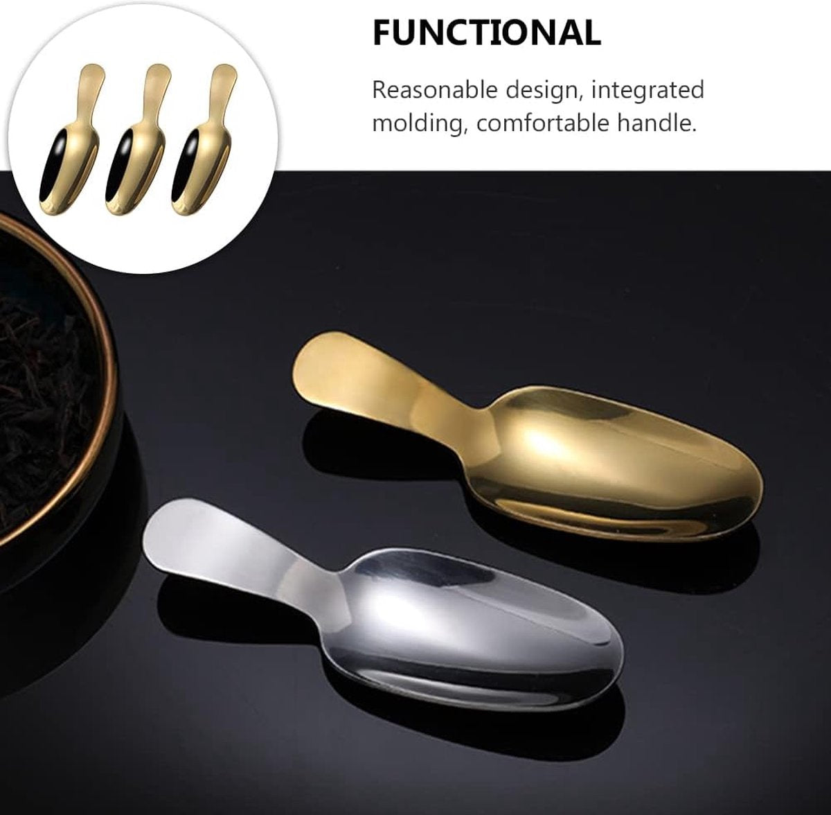 3 stuks gouden roestvrij stalen lepels, gouden dessertlepel, theelepel, theelepel, theelepel, theelepel, theelepel, meelschep, mini-schep, Kerstmis, kinderen, slabestek voor specerijen, zout