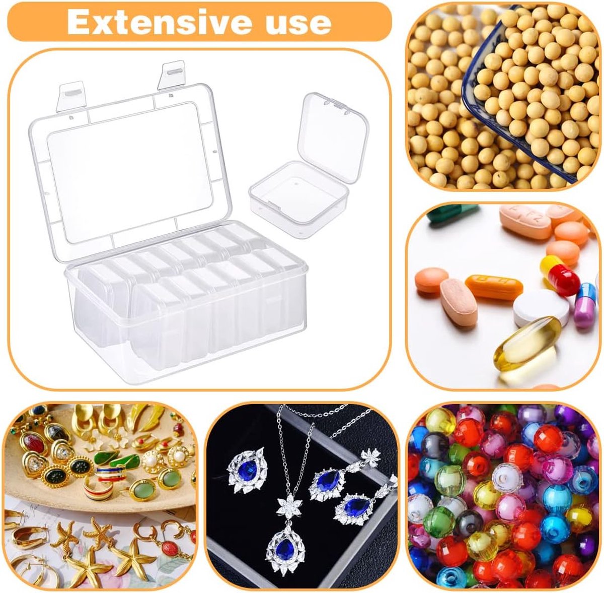14 stuks opbergdozen met klein deksel, en 1 grote plastic doos met deksel, transparante sorteerdoos voor kralen, sieraden en pillen