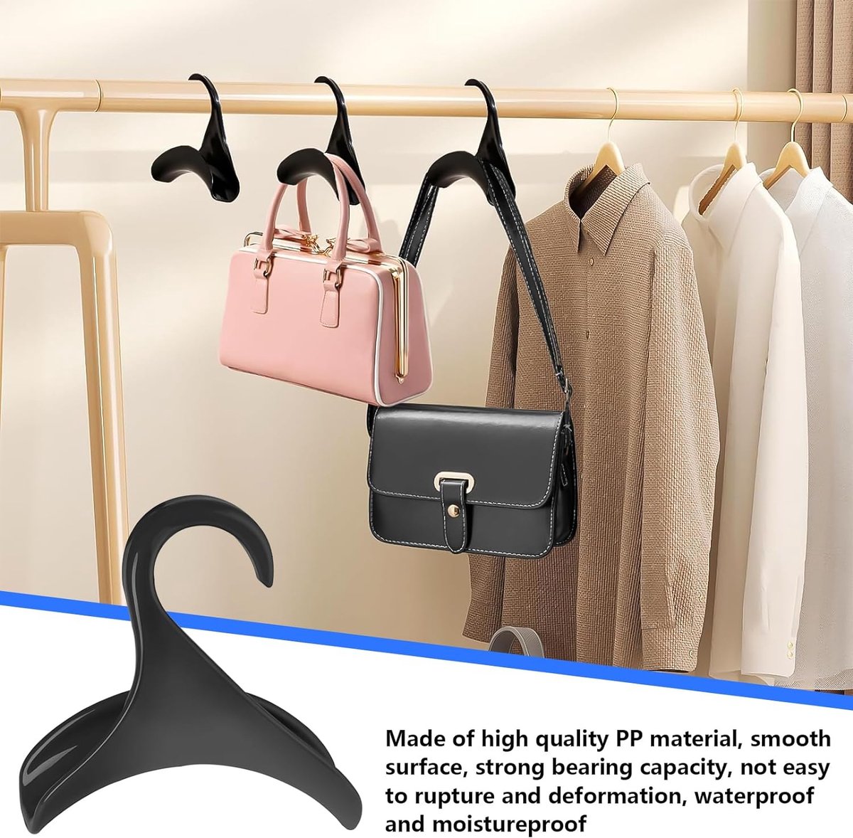 8 stuks kleerhangers voor tassen, geen ophangsporen, handtas, kleerhangers van PP, voor het ophangen van handtas en rugzakken (4 kleuren)