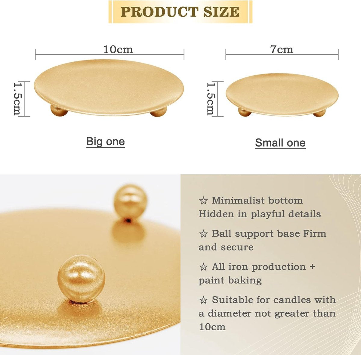 8 stuks metalen kaarsenplaat, 2 maten, rond, retro kaarsenonderzetters voor tafeldecoratie, kaarsenhouder, wierookkegels, gebed, bruiloft, spa, familie, feest, festival, banket (zwart, goud)