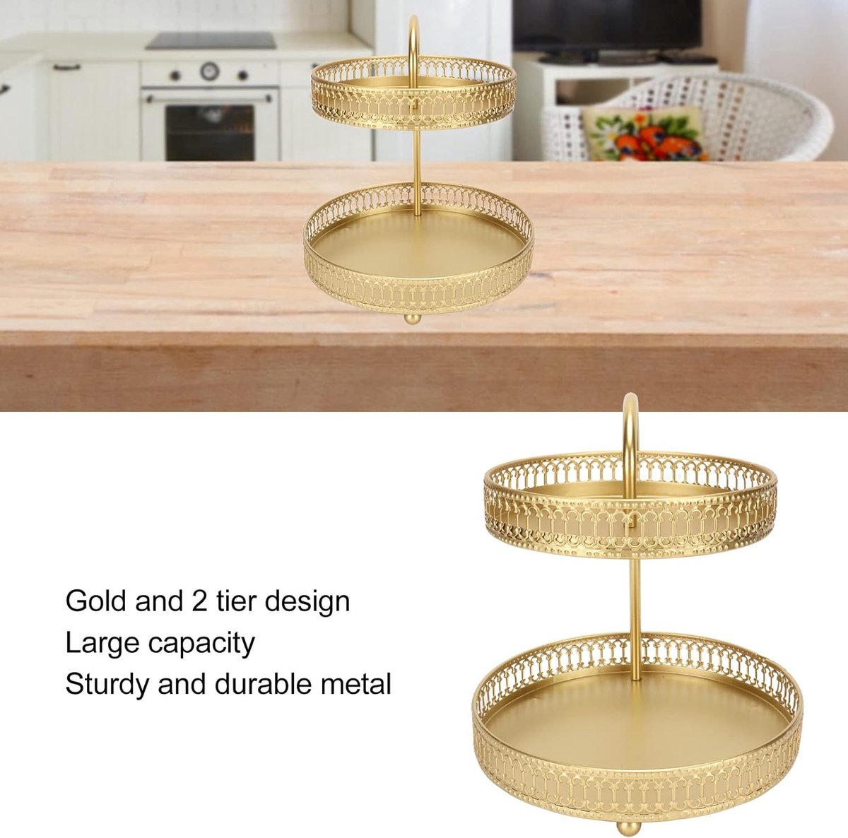 Gouden taartstandaardset, 2-laags fruitschaal met grote capaciteit, decoratieve multifunctionele cupcakestandaard voor thuisfeestkeuken